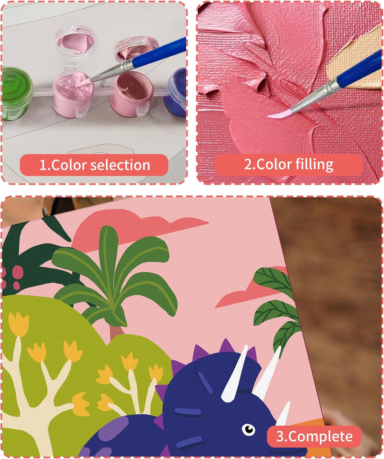 DIY Paint by Numbers Kit for Kids 4 Sets Cartoon Dinosaurs Paint by Numbers Christmas Gift for 8-12 Children Beginner 16x20 Inch Without Frame Acrylic Oil Painting Drawing Craft Work
