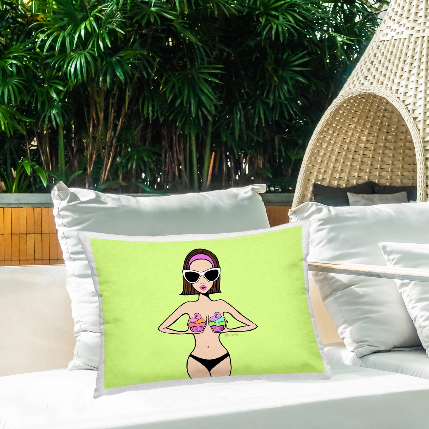 Stupell Industries Glam Summer Gal & Cupcakes Outdoor Printed Pillow design by Katie Conley, 14 x 7 x 20