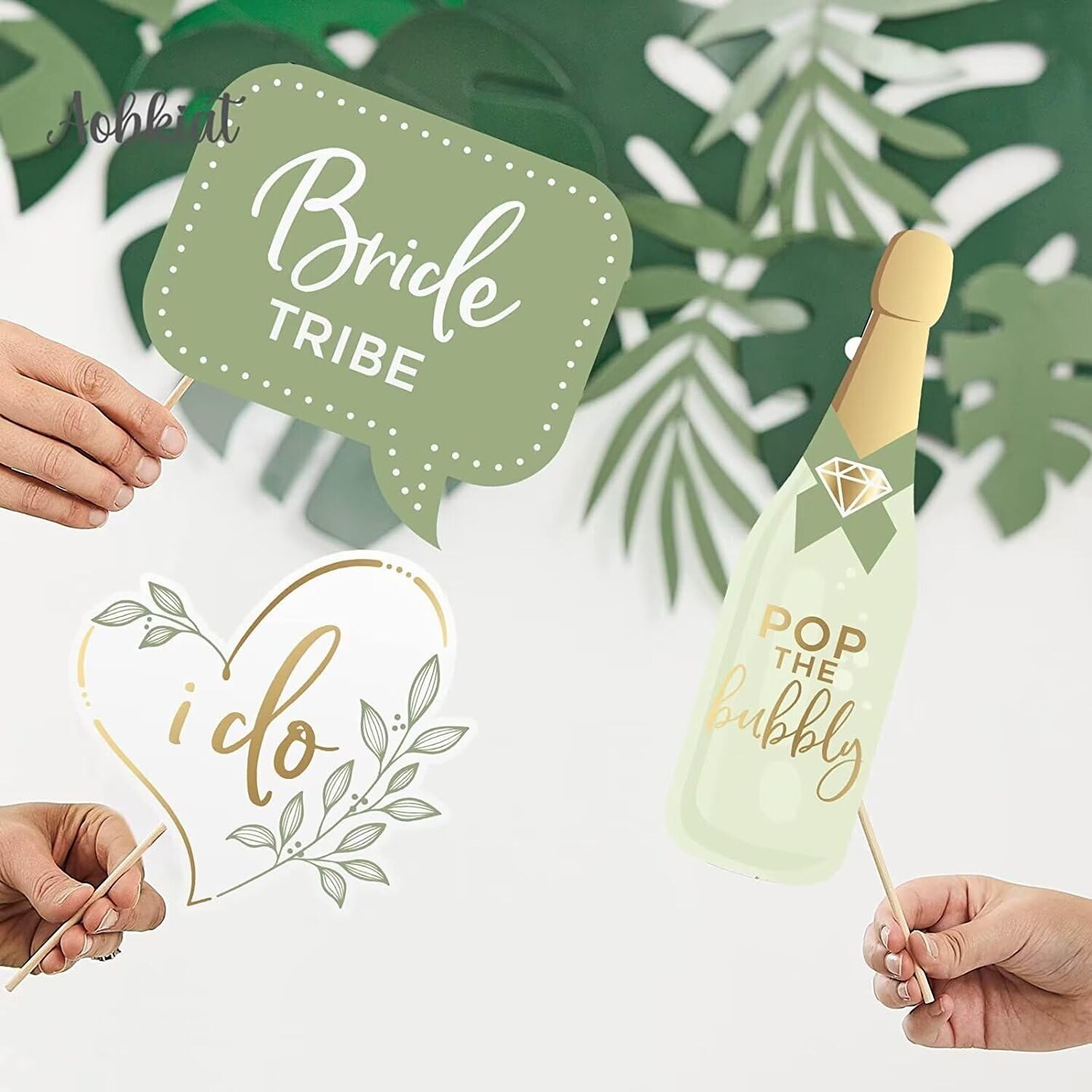 Olive Green Wedding Photo Props Kit,12 Pack Engagement Photo Props Accessories with Wooden Dowels for Bridal Shower Wedding Favour Party Decorations