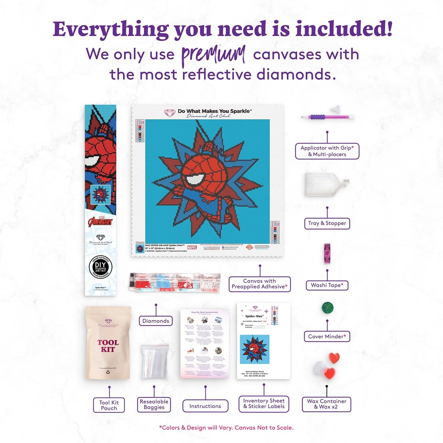 Spider-Man Canvas Diamond Painting Kit, Superhero Diamond Canvas, Round 5D Diamond Art for Adults and All Ages, 13&#x22; x 13&#x22; (32.8 x 32.8 cm)