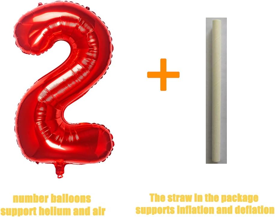 32 Inch Red Number 2 Balloons Foil Ballon Digital Birthday Party Decoration Supplies (Red Number 2 Balloon)