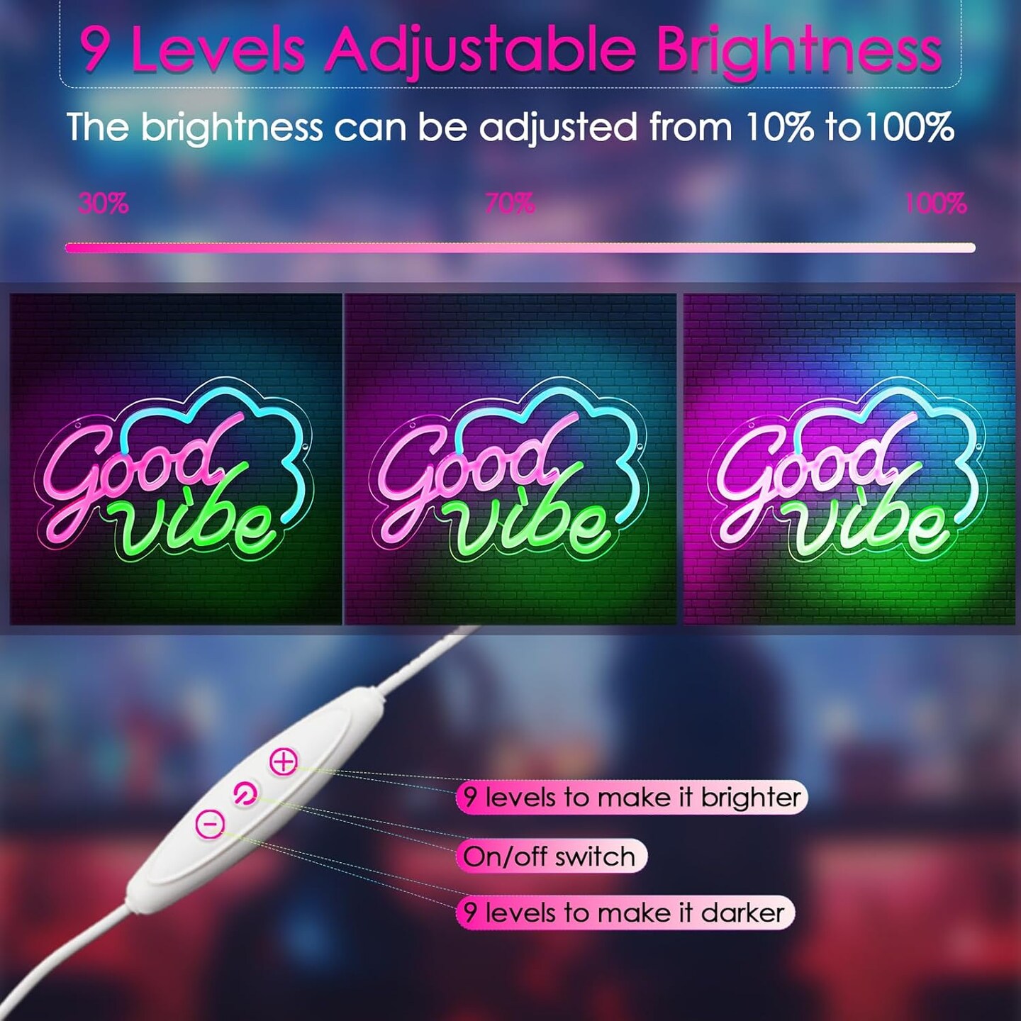Good Vibe Neon Sign &#x2013; Pink LED Wall Decor for Bedroom, USB Powered &#x26; Dimmable Summer Accent Light