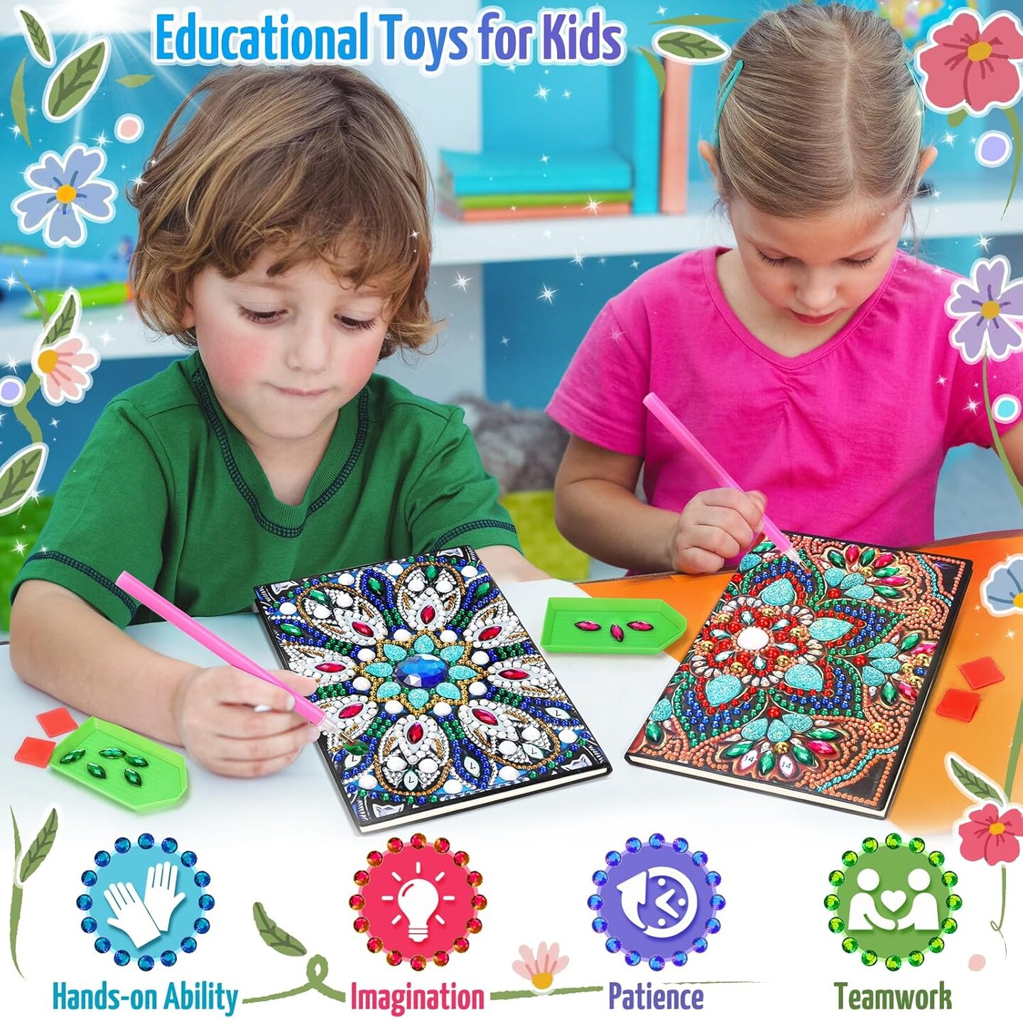 Craft Kits for Kids Age 6-8-9-10, Presents for 5 7 11 12 Year Old Girls Notebook Diamond Art Painting Kit Arts and Crafts for Kids Toys for 5-10 Year Old Girl Gifts Diary (2 pcs)