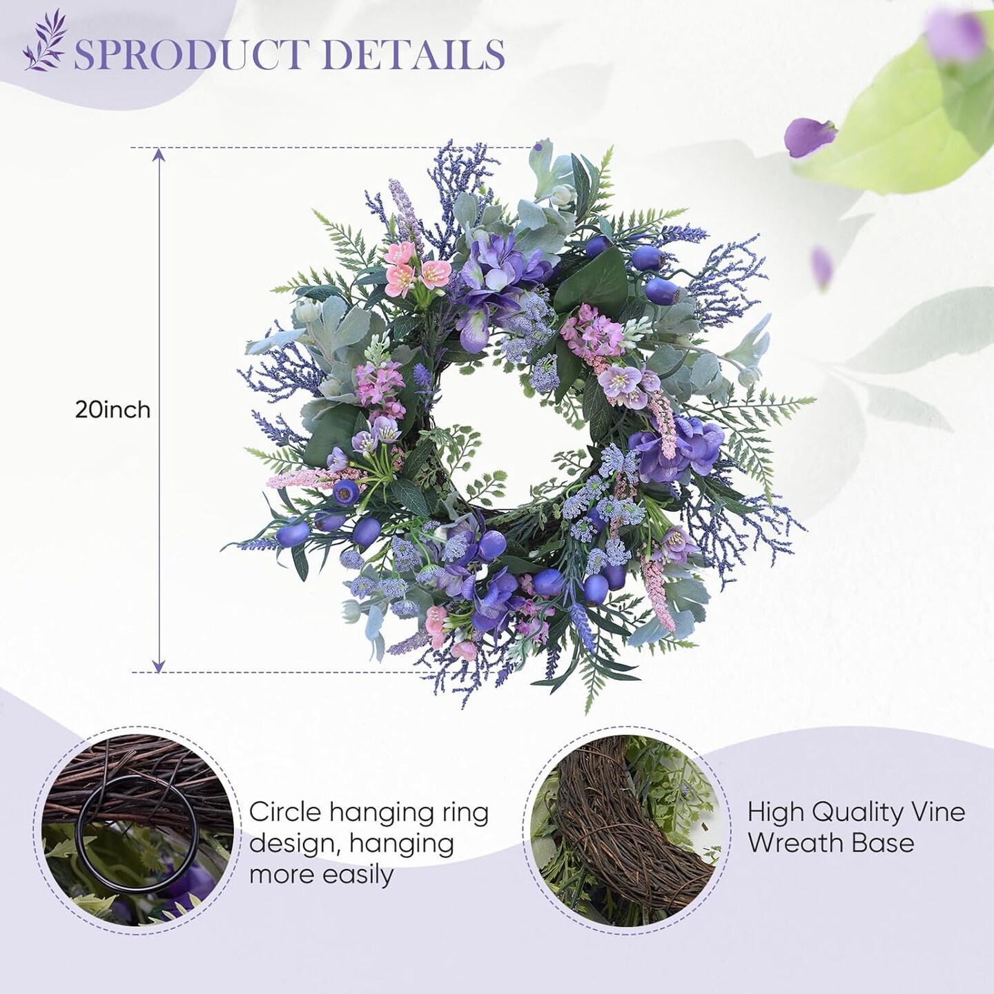 20 Inch Spring Wreath for Front Door from Eucalyptus Leaves