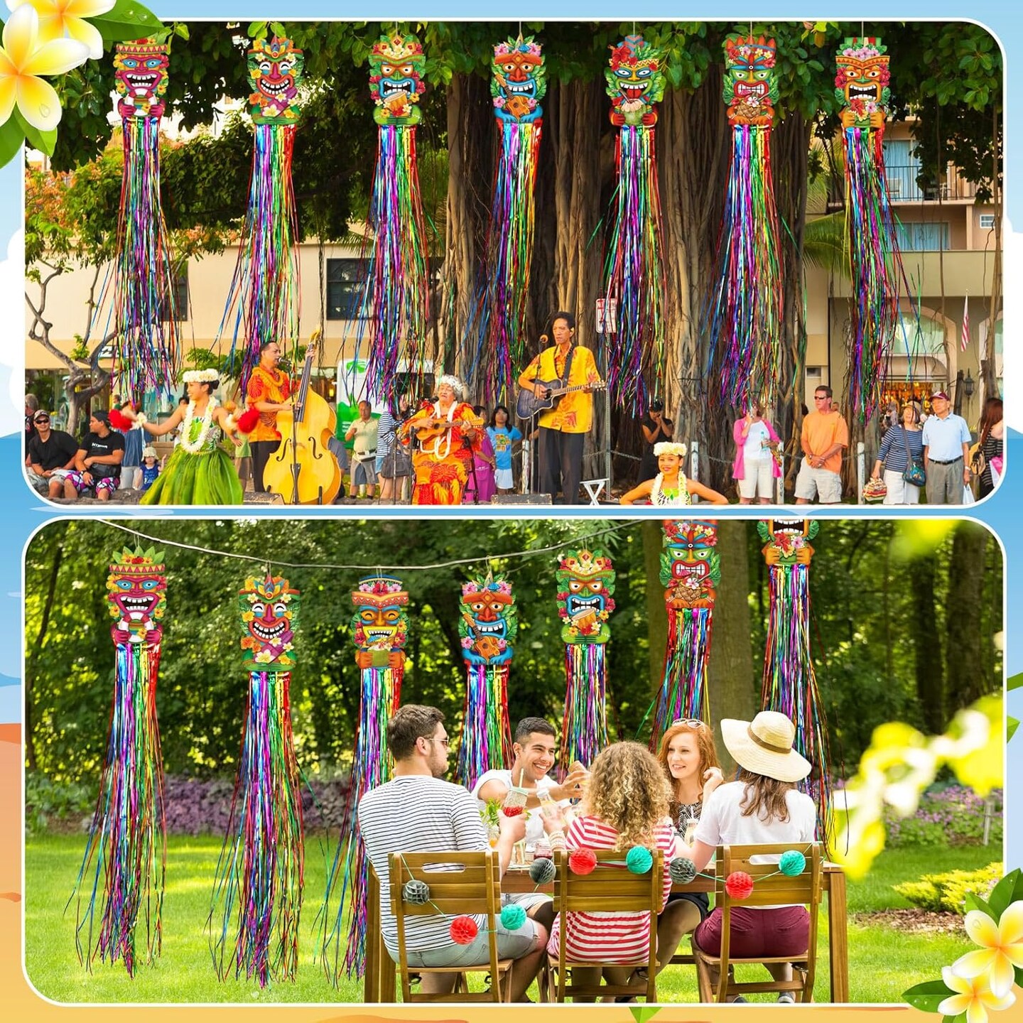 8 Pcs Summer Hawaiian Luau Party Decoration Tiki Totem Hanging Decorations with Tassels for Aloha Hawaii Luau Tropical Birthday Party Supplies