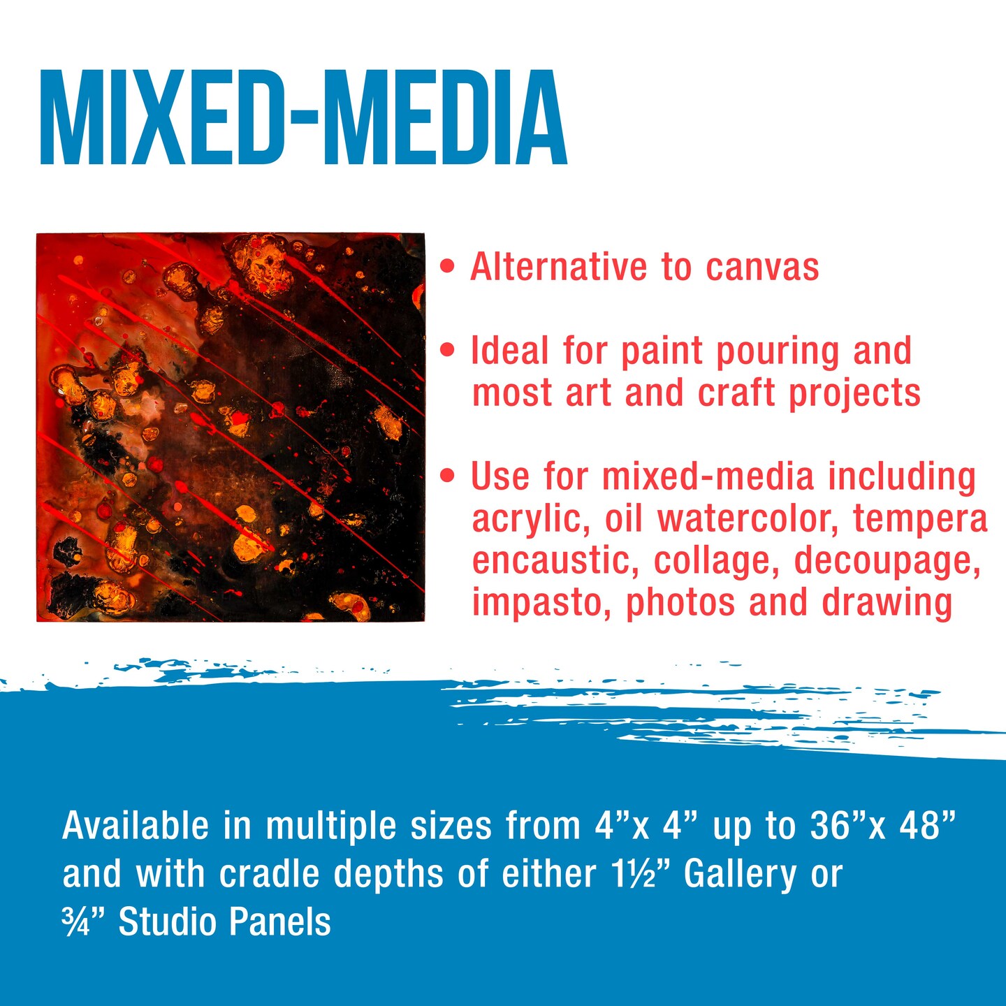 Unfinished Cradled Wood Panels for Painting, 2 Pack of 24x24 inch - Gallery Birch Wooden Canvas Boards 1-1/2&#x22; Deep - Mixed-Media Craft, Acrylic, Oil, Encaustic, Paint Pouring