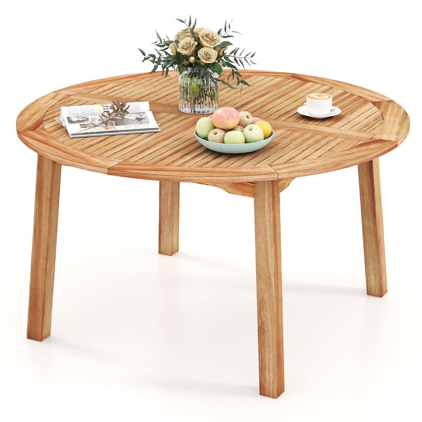 Natural Acacia Wood Round Outdoor Dining Table with Umbrella Hole
