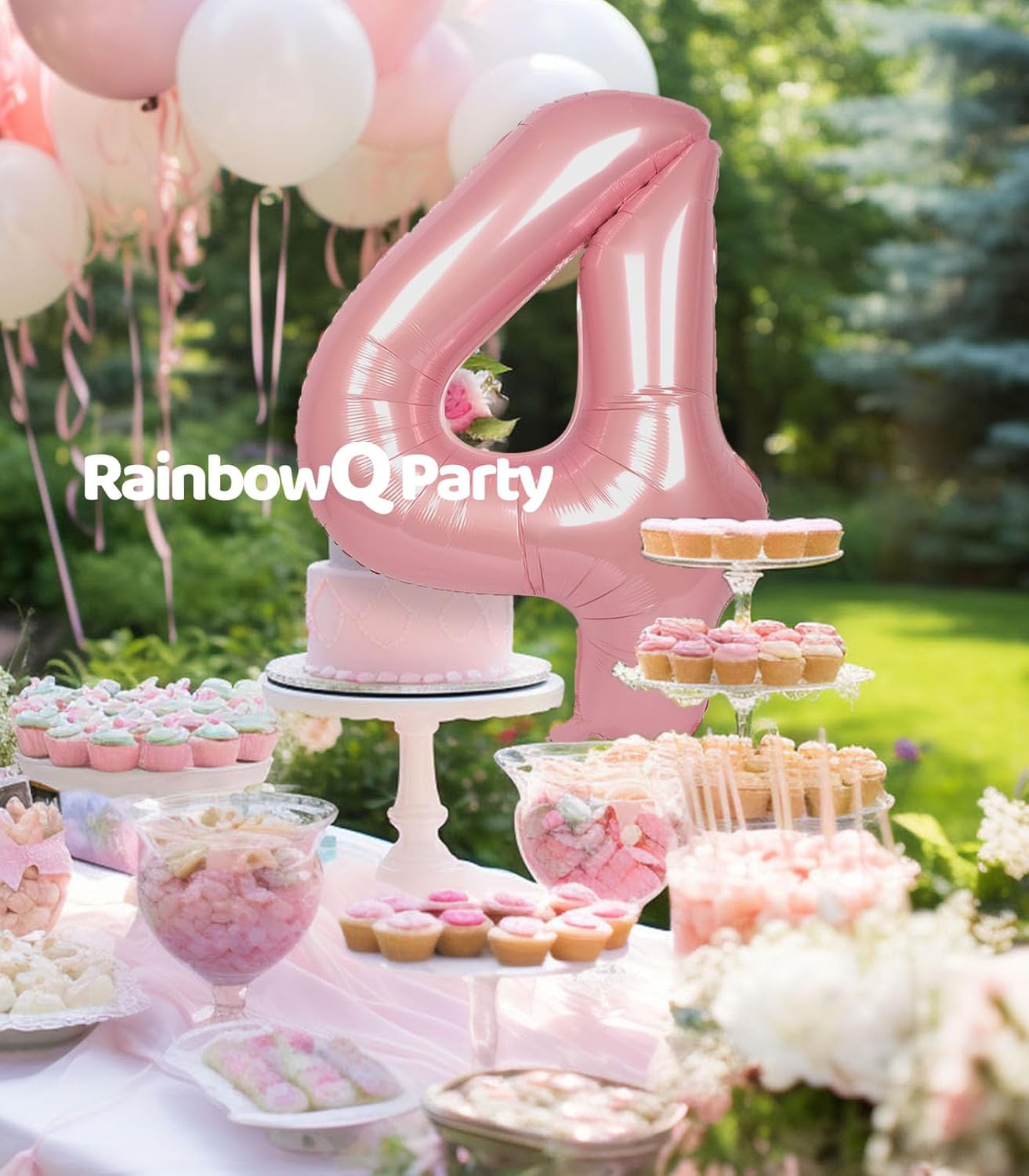 4 Balloon Number 40 Inch for Boy or Girl Big Pink 0-9 Foil Mylar Large 4 Number Balloon Happy 4th Birthday Party Anniversary Decorations Supplies