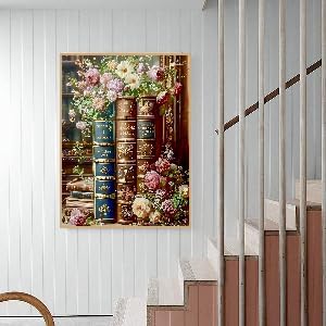 Books Diamond Art Painting Kits for Adults,Flowers Diamond Painting Kits for Beginners,5D Full Drill Diamond Dots,Gem Art Crafts for Adults Wall Decor 12x16inch