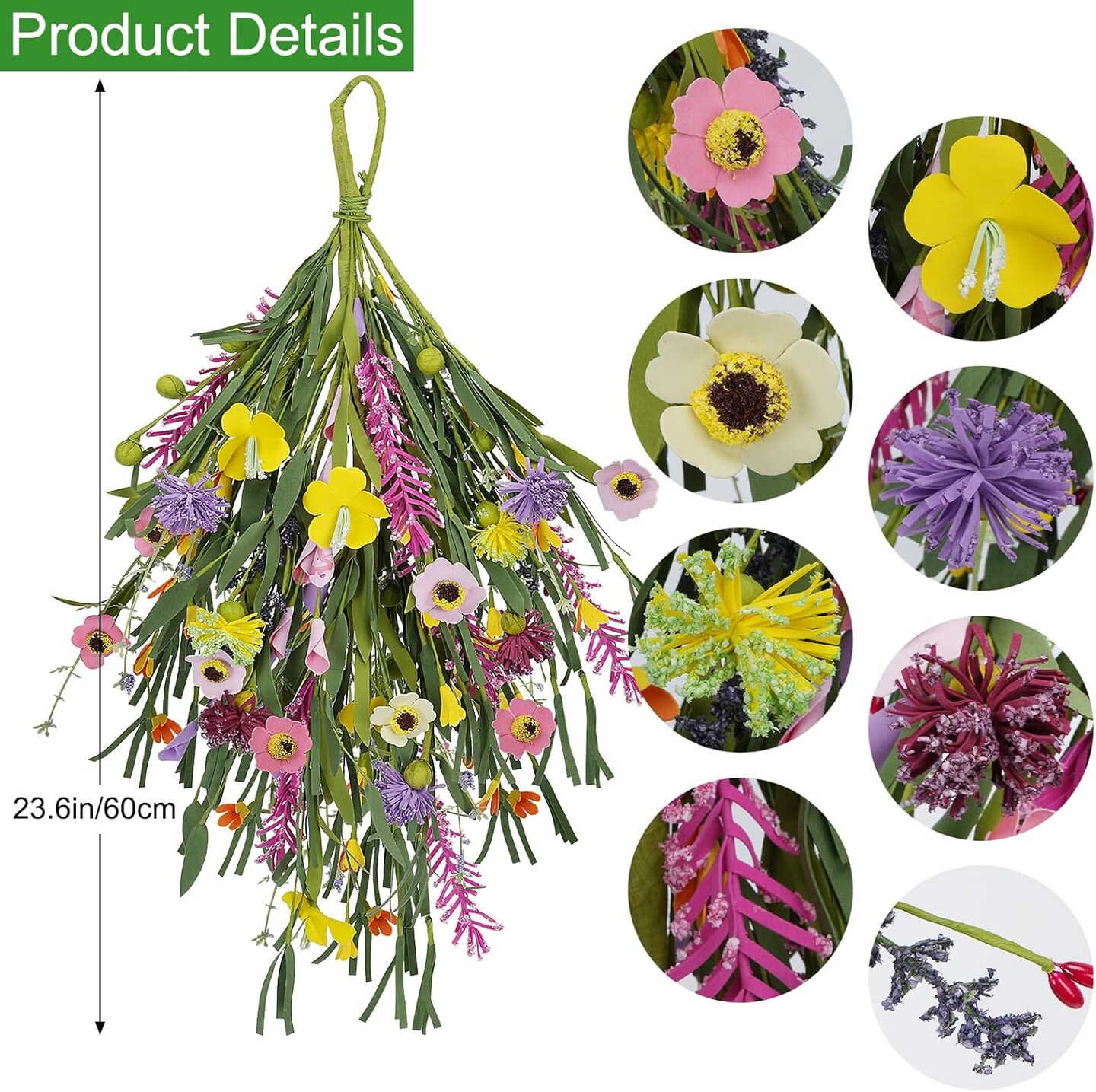 Artificial Forsythia &#x26; Daisy Teardrop Swag &#x2013; 24