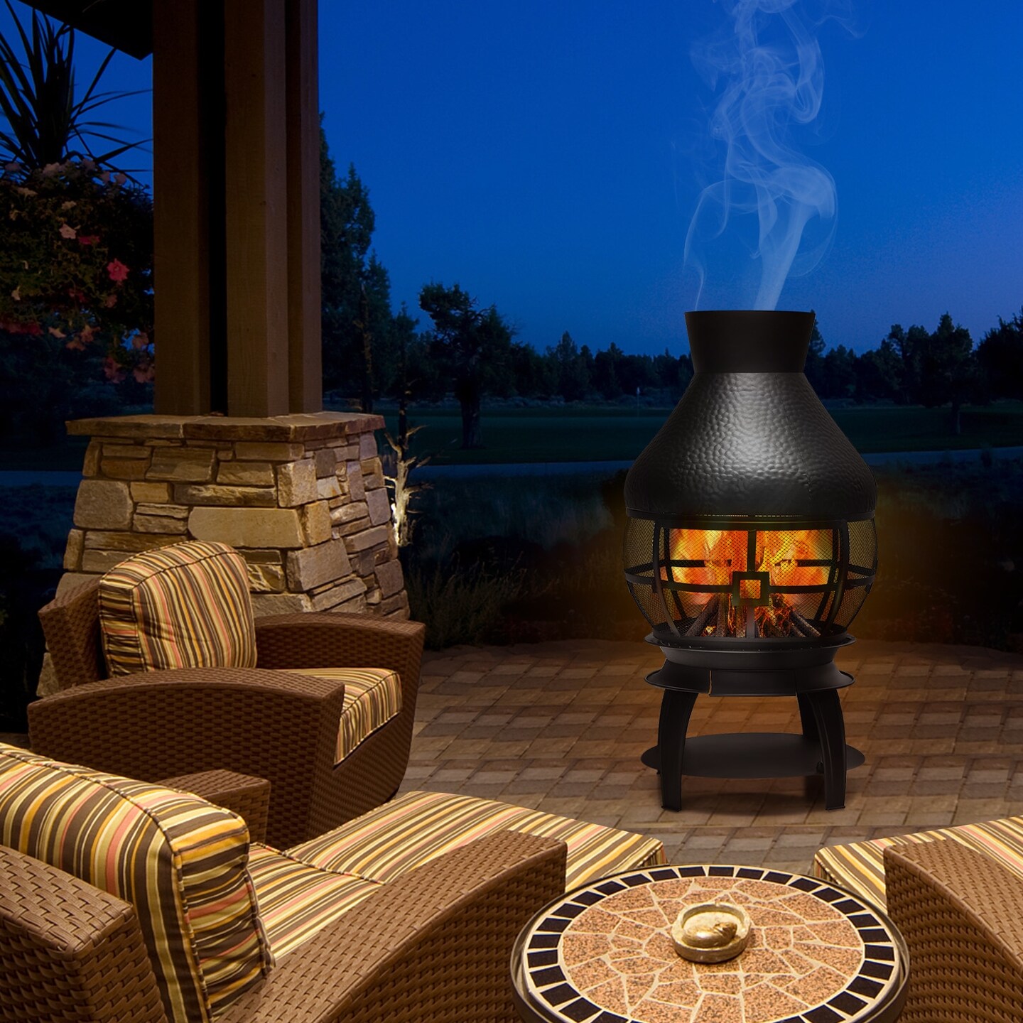 Black Iron Outdoor Chimenea Fireplace and Smokeless Design