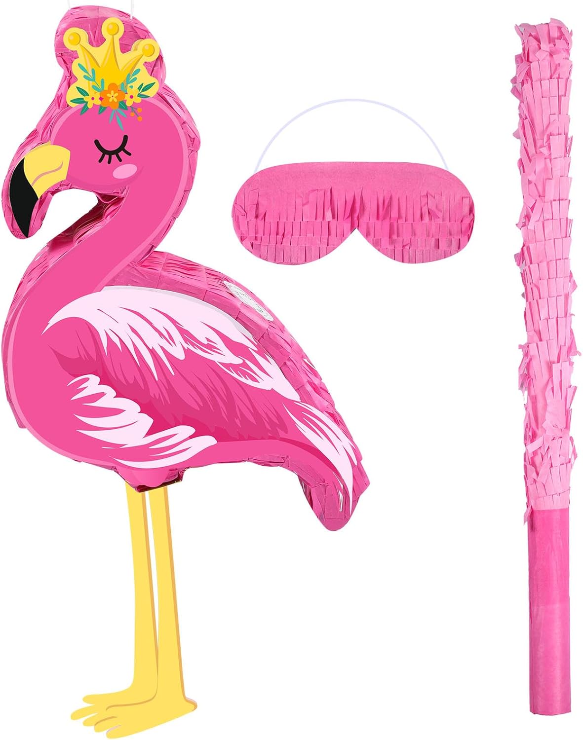 Pink Flamingo Piñata Tropical Party Supplies Small Hawaiian Flamingo Piñata with Blindfold Stick