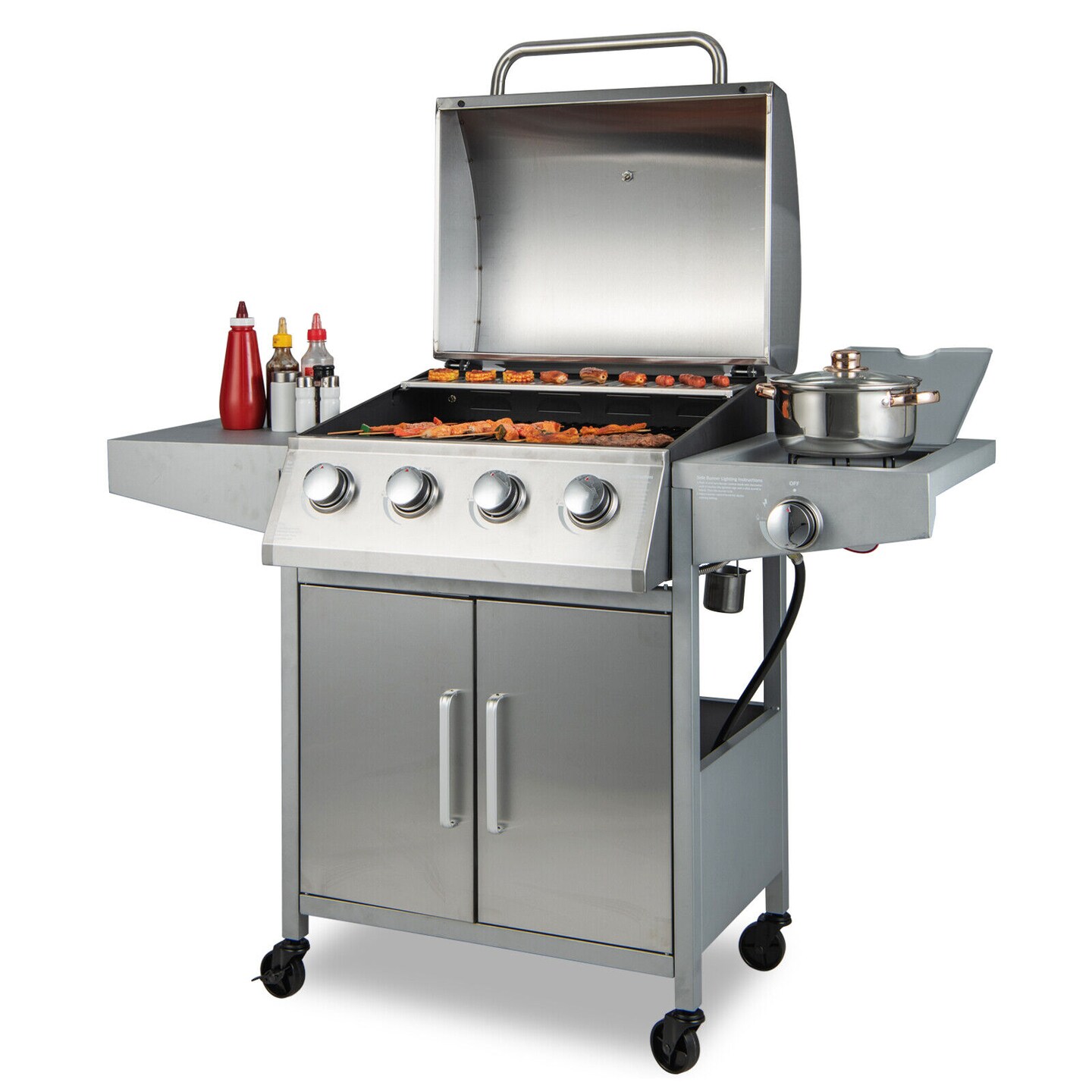 4-Burner Propane Gas Grill with Side Burner – 50,000 BTU Stainless Steel BBQ Grill
