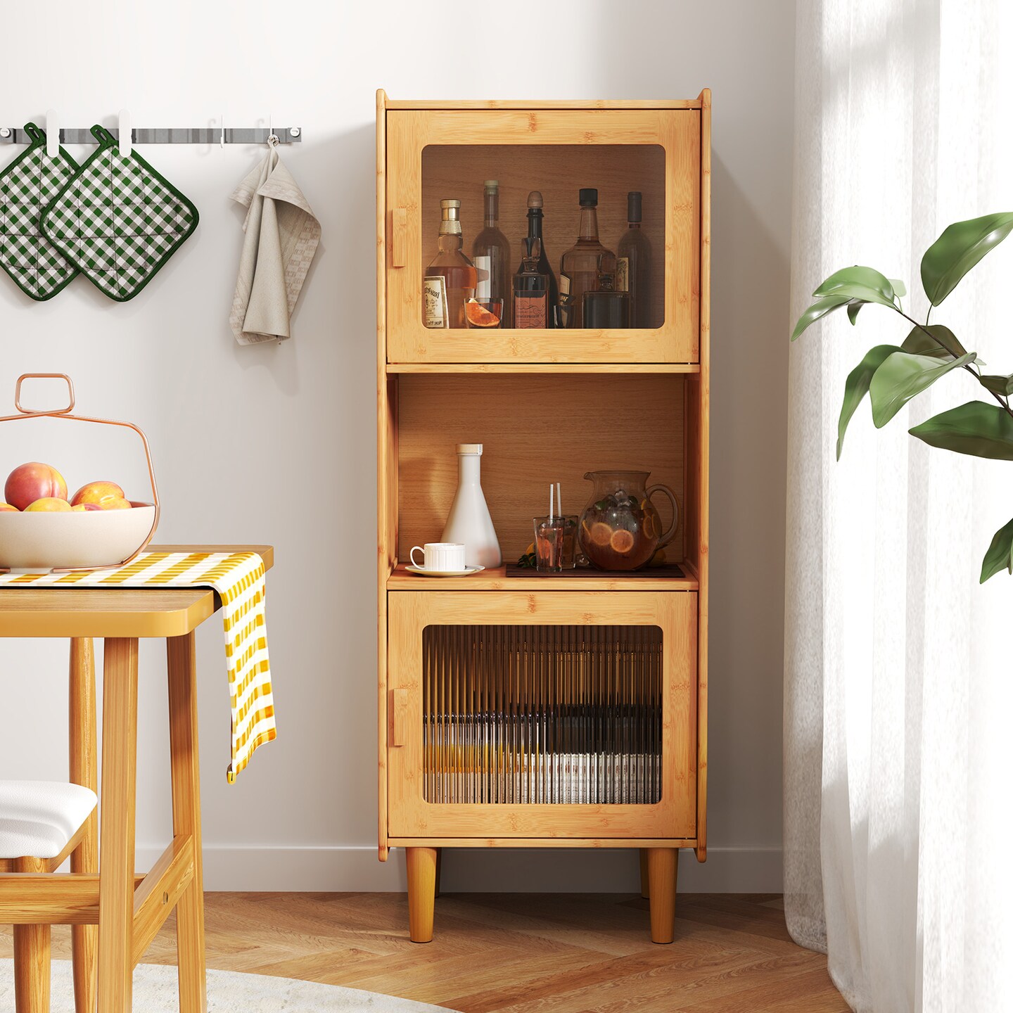 Natural Wicker Acrylic 3-Cube Cabinet Display Storage with Clear Doors