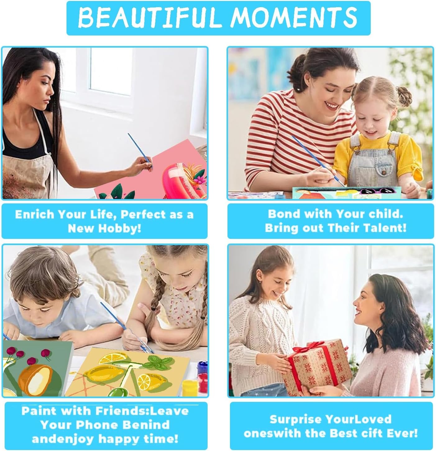 4 Pack Fruits Paint by Numbers Kit for Adults Framed,Easy Acrylic Art Number Painting for Adults Beginners,DIY Adults Paint by Numbers Kit on Canvas for Home Wall Decor,7.8x7.8Inch.