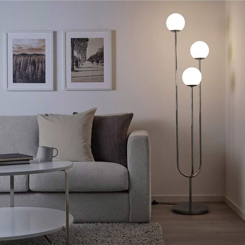 Floor Lamp in Chrome and Opal Glass