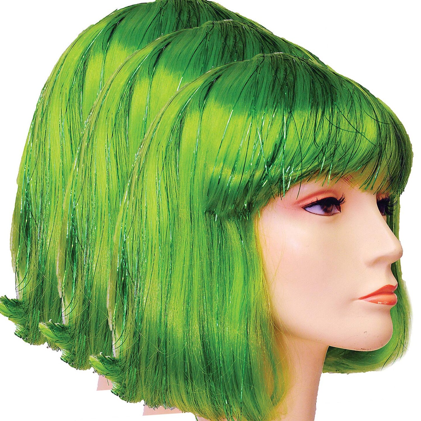 China Doll Wig Green with Tinsel Shine