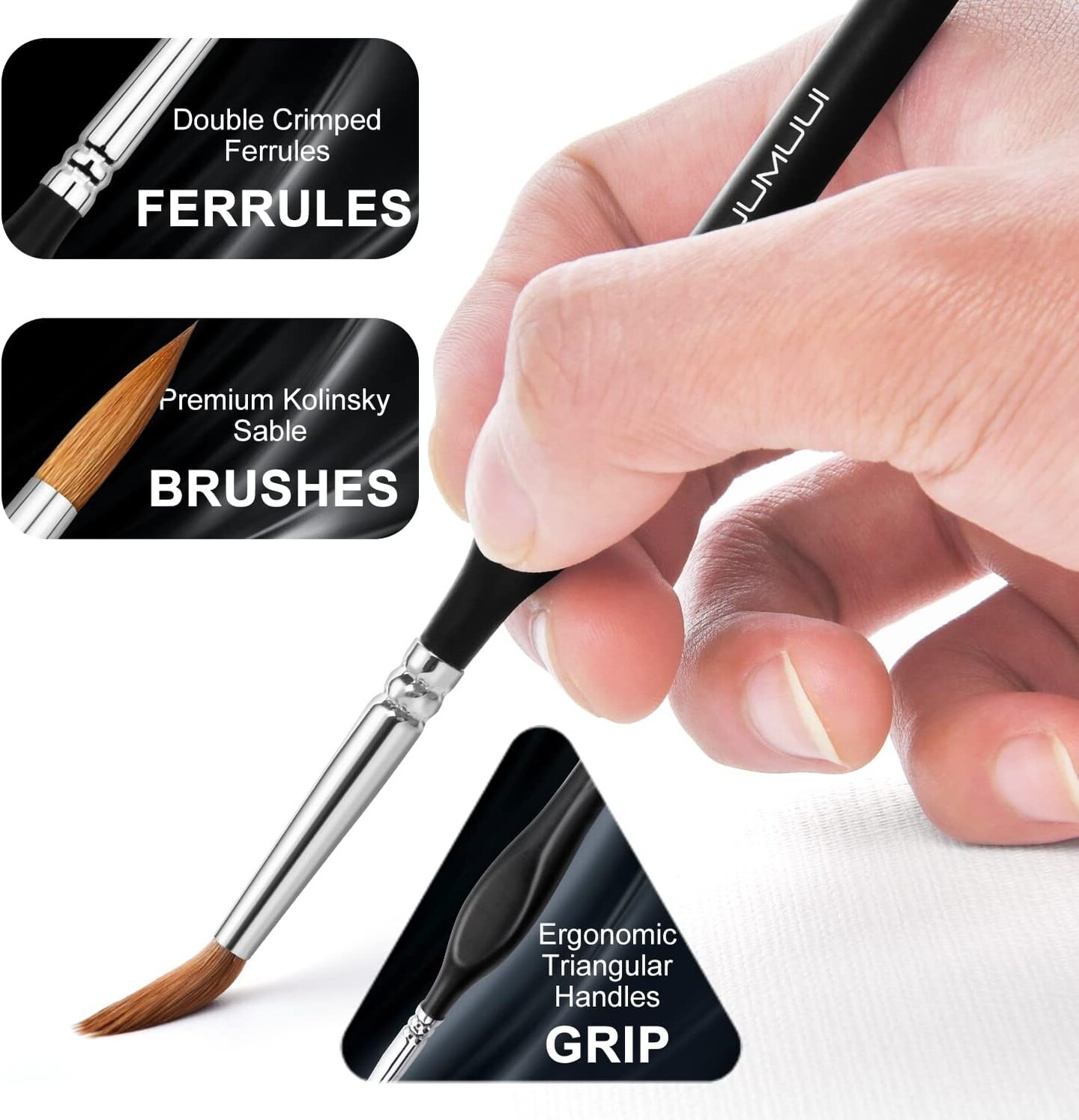 Kolinsky Sable Watercolor Brushes, 10pcs Sable Detail Paint Brush Set Will Keep a Fine Tip Point and Spring for Watercolor Acrylic Gouache, Miniature, Nail Art &#x26; Models
