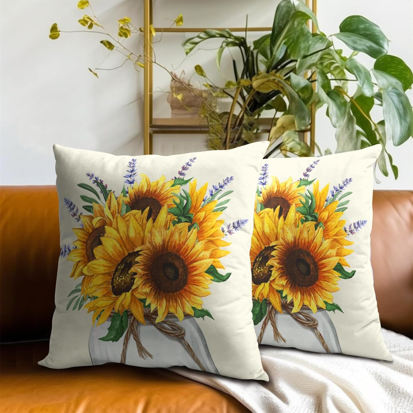 Nature Summer Flower Vase Floral Decorative Square Pillowcases for Couch Sofa Bench Living Room Bedroom Decoration