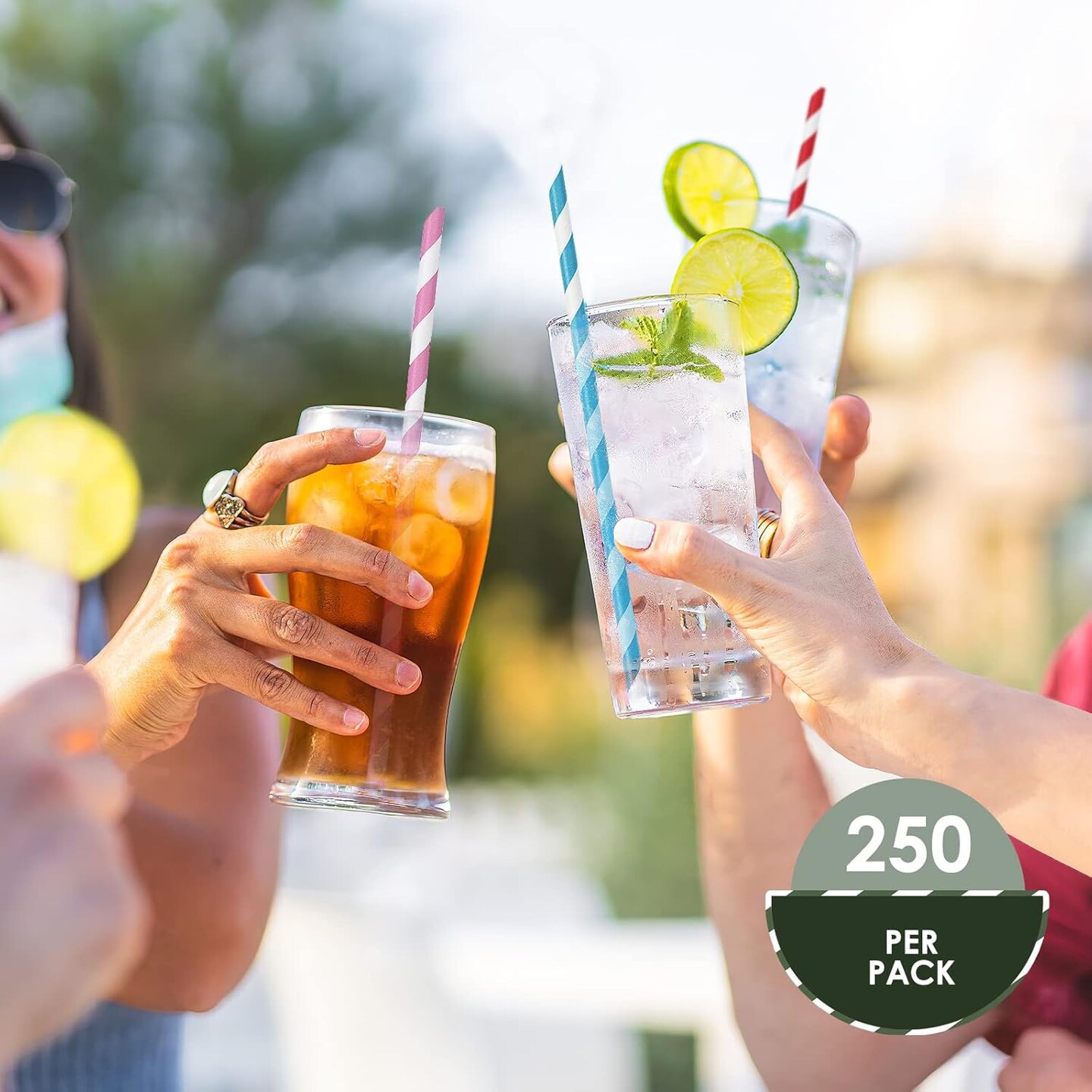 250-Pack Fun Assorted Color Compostable Biodegradable Disposable Paper Straws for Coffee, Juice, Cocktails