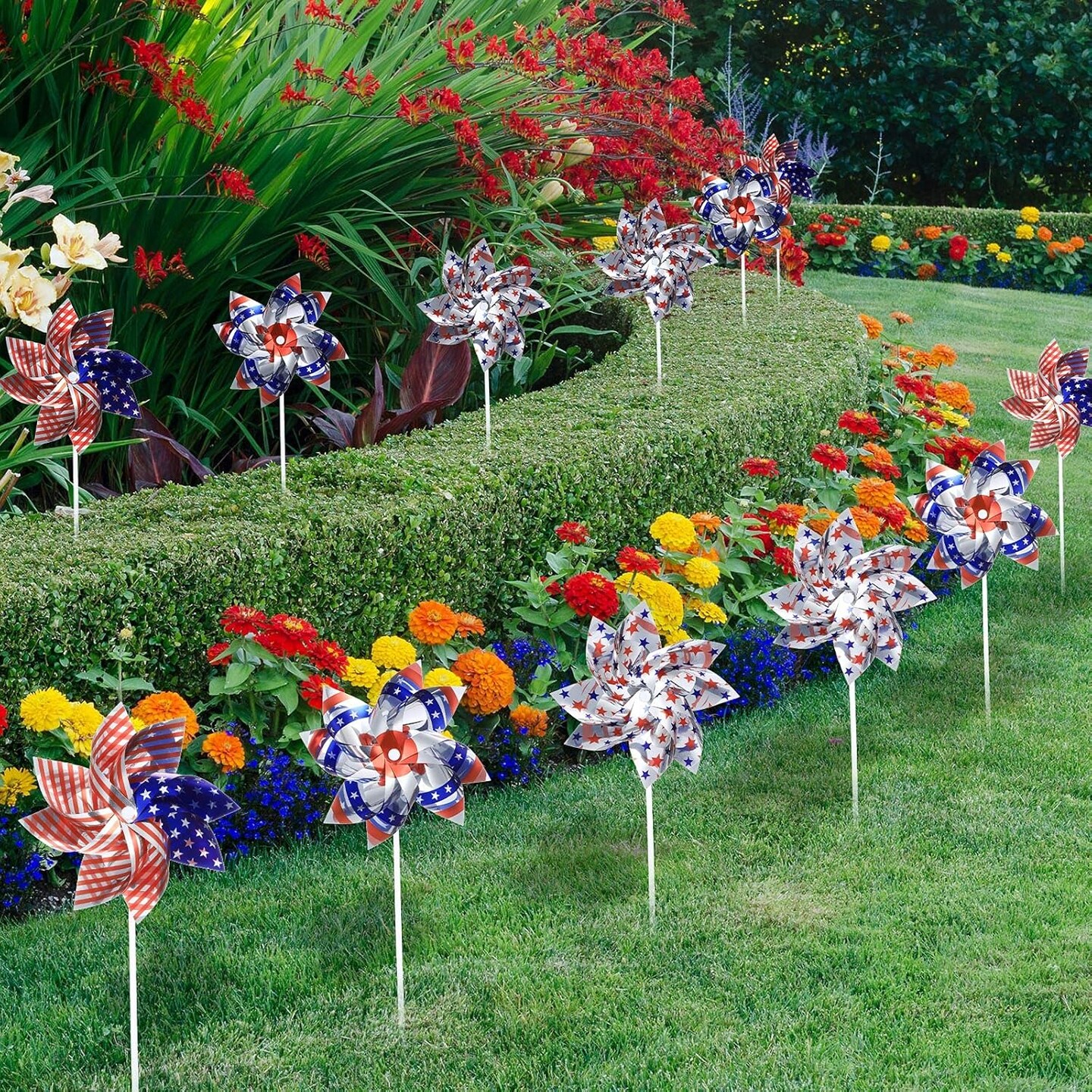 15 Pieces Memorial Day American Flag Fourth of July Patriotic Pinwheels Stars and Stripes Pinwheels Flag Patriotic Party Decorations