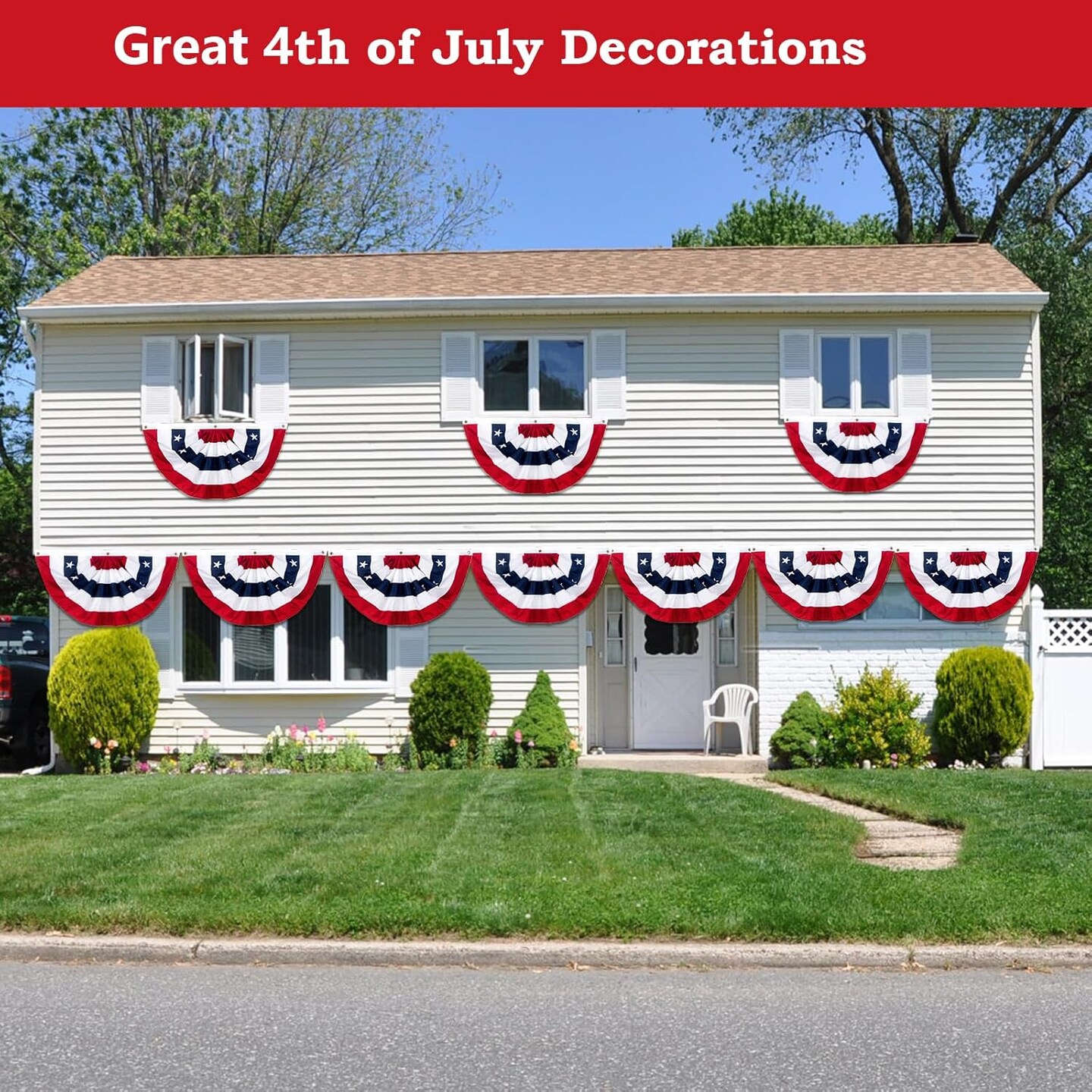 1.5 x3 Ft USA Pleated Fan Flag, American Patriotic Flag Bunting for Outside, Bunting Flags Outdoor Indoor for 4th of July Decorations (Set of 10)