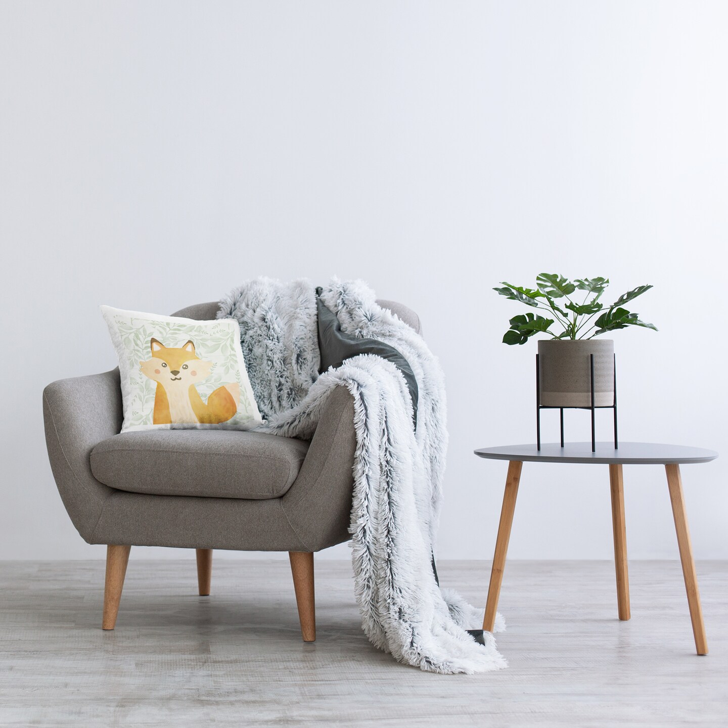 Stupell Industries Joyful Fox on Botanicals Decorative Printed Pillow design by Kim Allen, 18 x 7 x 18
