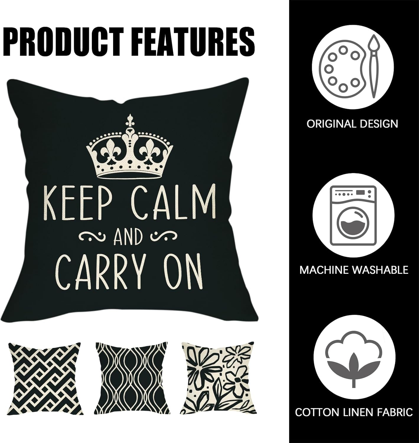 Decorative Throw Pillow Covers 18x18 Set of 4, Inspirational Black White Geometric Outdoor Pillowcase, Modern Abstract Flower Couch Cushion Case Home Decor
