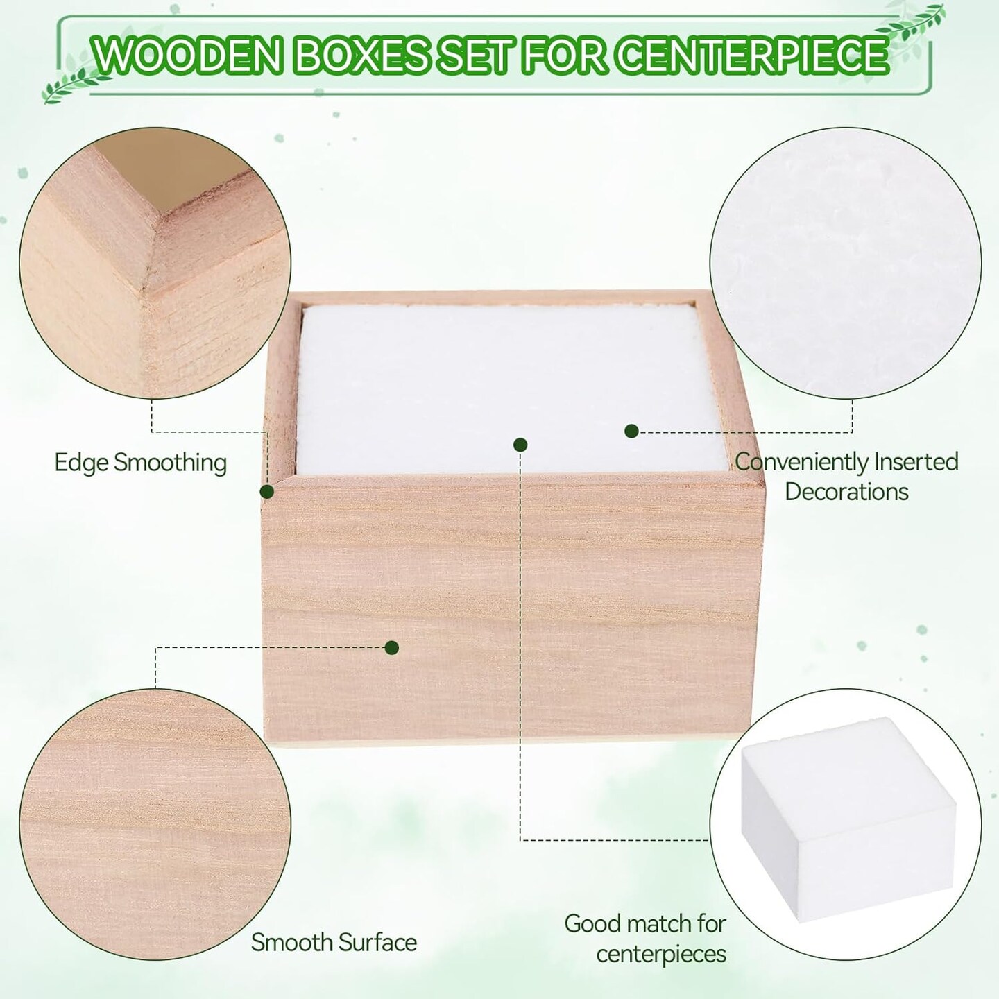 12 Sets Square Rustic Wooden Box with Foam