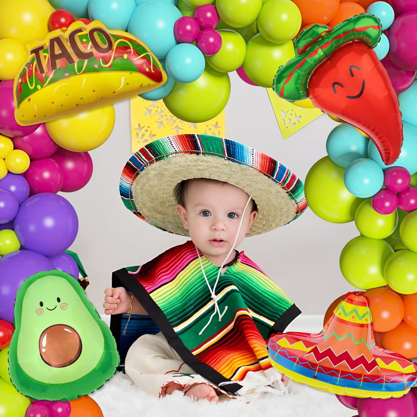 169Pcs Mexican Fiesta Party Decorations, Fiesta Balloon Garland Arch Kit Cactus Chili Avocado Mexican Themed Balloons for Cinco De Mayo Carnival Birthday Party Taco Bout Decoration