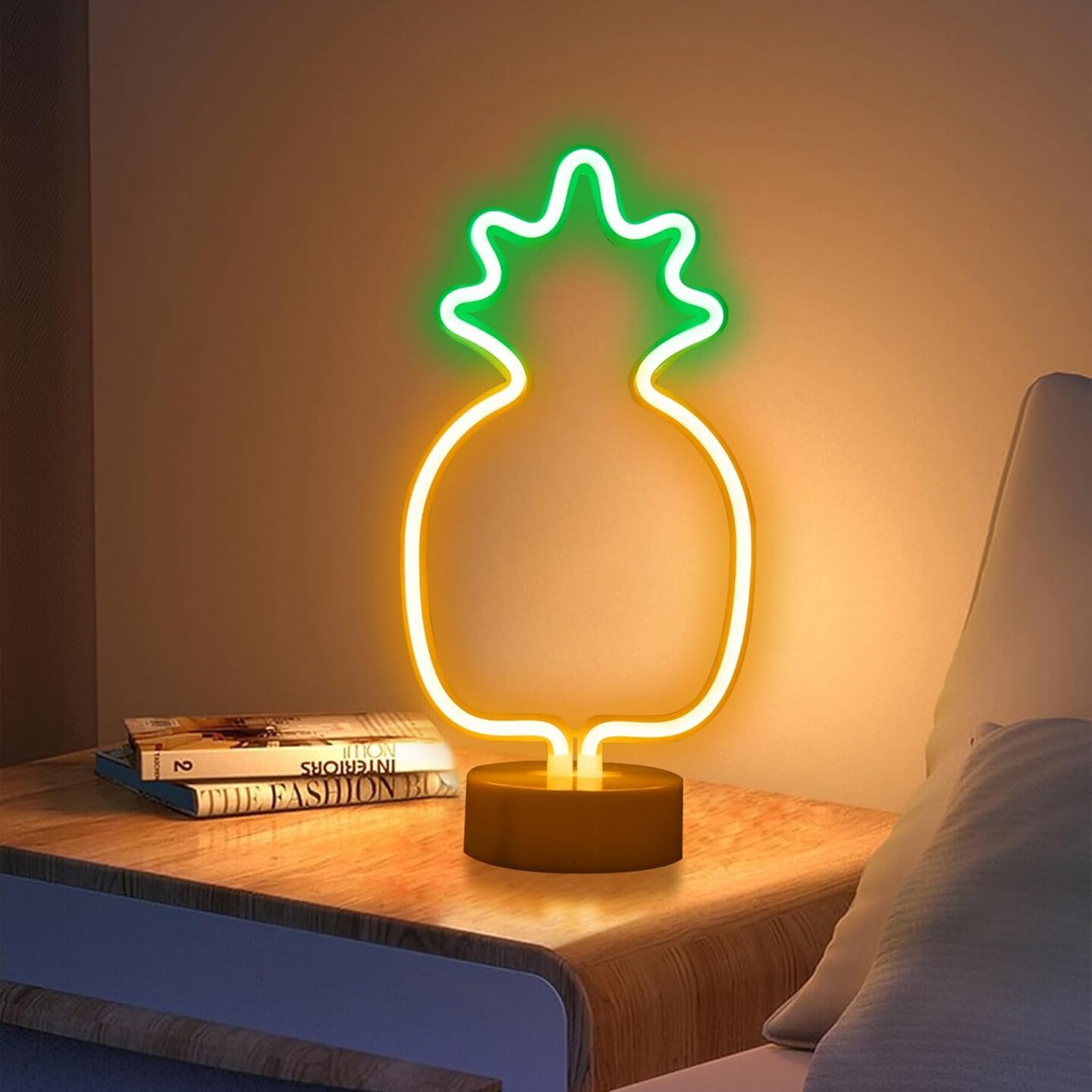 Summer Pineapple Neon Sign &#x2013; Warm White LED Light for Table Decor &#x26; Indoor Summer Vibes