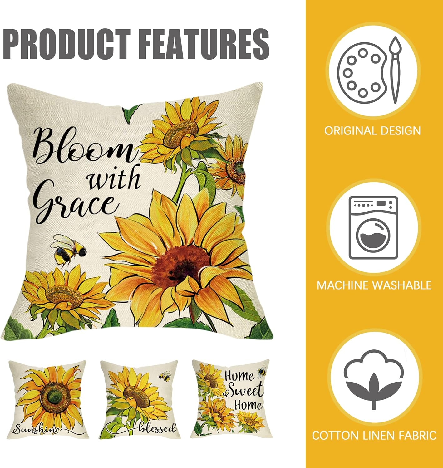 Summer Home Sweet Home Blessed Porch Patio Outdoor Pillowcase, Fall Autumn Flower Farmhouse Couch Cushion Case Decor