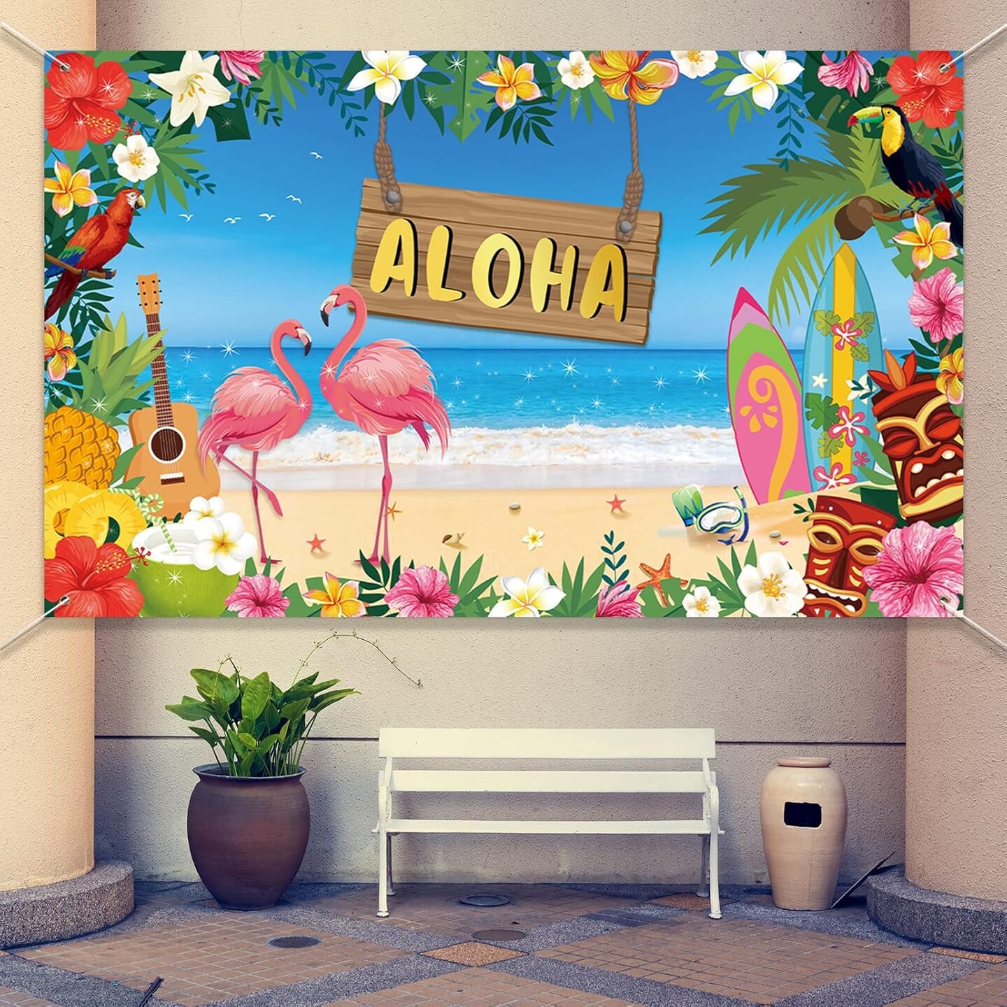 Hawaiian Aloha Luau Party Decoration 71&#x22;x44&#x22; Aloha Backdrop Banner Background Photography Summer Beach Party Supplies