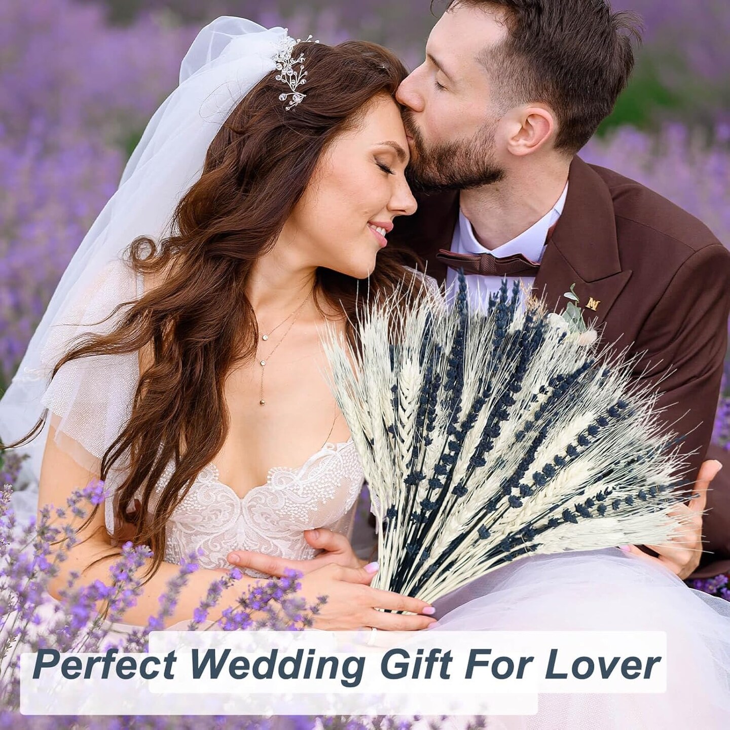 Dried Lavender &#x26; Wheat Flowers Bundle - 17&#x27;&#x27; Real Fresh Preserved Lavender Flowers and White Wheat Plants Bouquet Hand Tied Fall Wedding, Fragrance Home Vase Decor