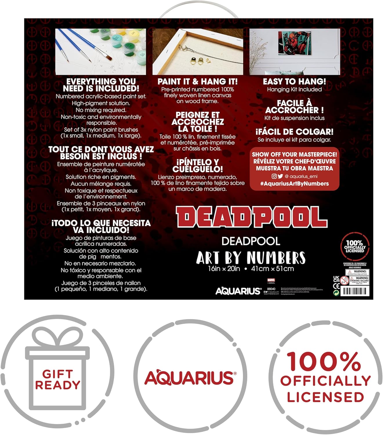 Deadpool Art by Numbers - 16 x 20 inches Marvel Deadpool Themed Paint by Number for Adults &#x26; Kids - DIY Color by Number Paint Kit for Beginner - Officially Licensed