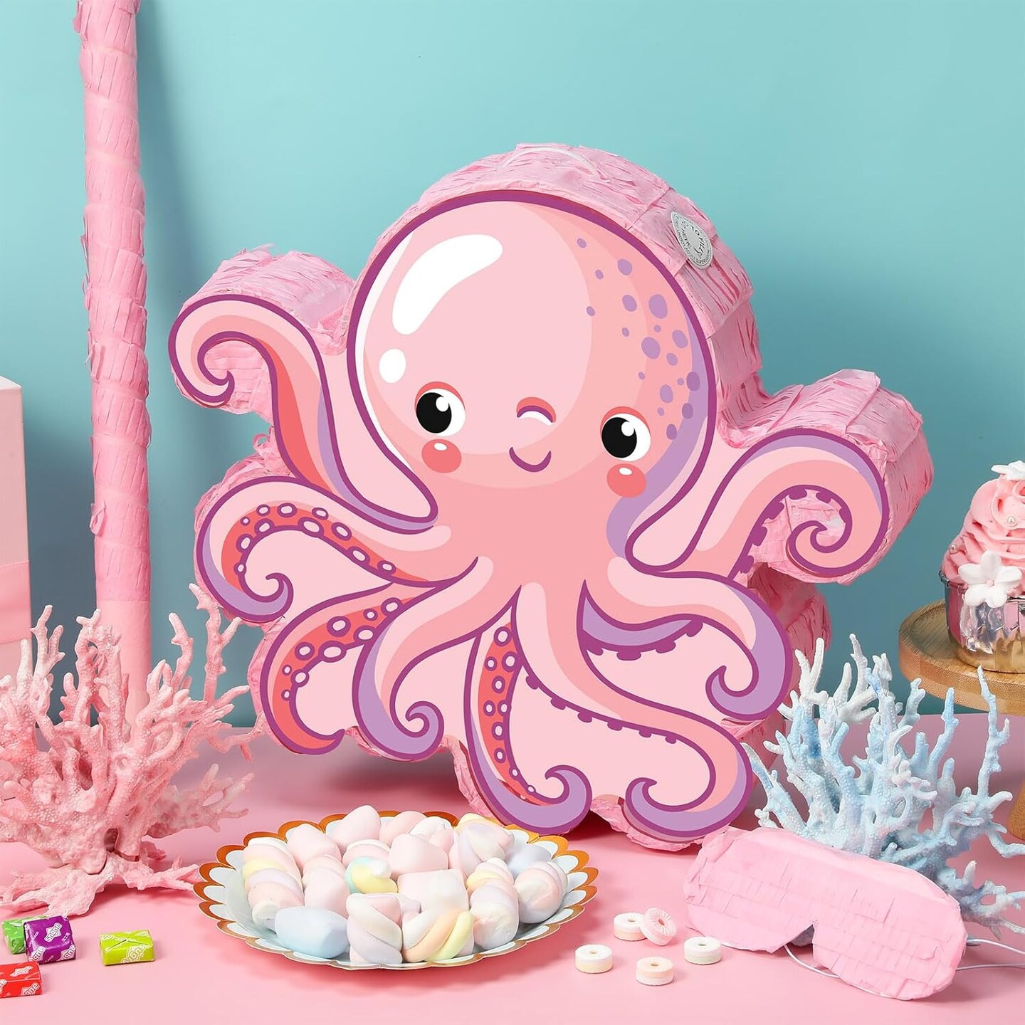 Octopus Party Supplies Small Octopus Pi&#xF1;ata with Blindfold Bat Confetti Under the Sea Party Decorations Ocean Octopus Pi&#xF1;ata