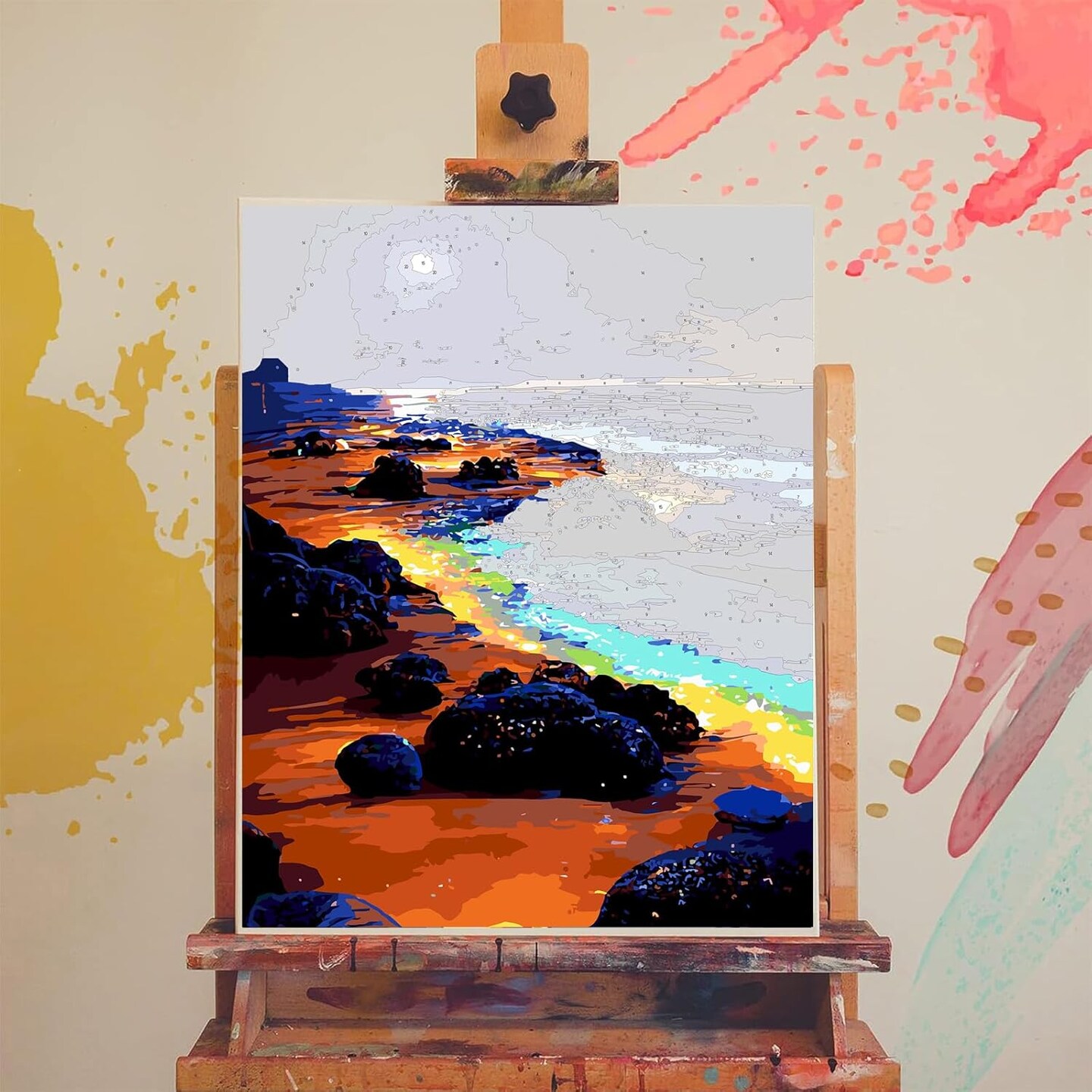 Beach Paint by Numbers for Adults - Landscapes Paint by Number on Canvas Without Frame, DIY Scenery Oil Painting for Gift Home Wall Decor (16x20 inch)