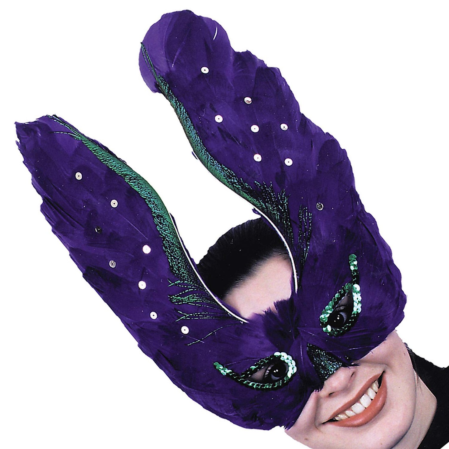 Mardi Gras Feather Mask Purple with Sequin