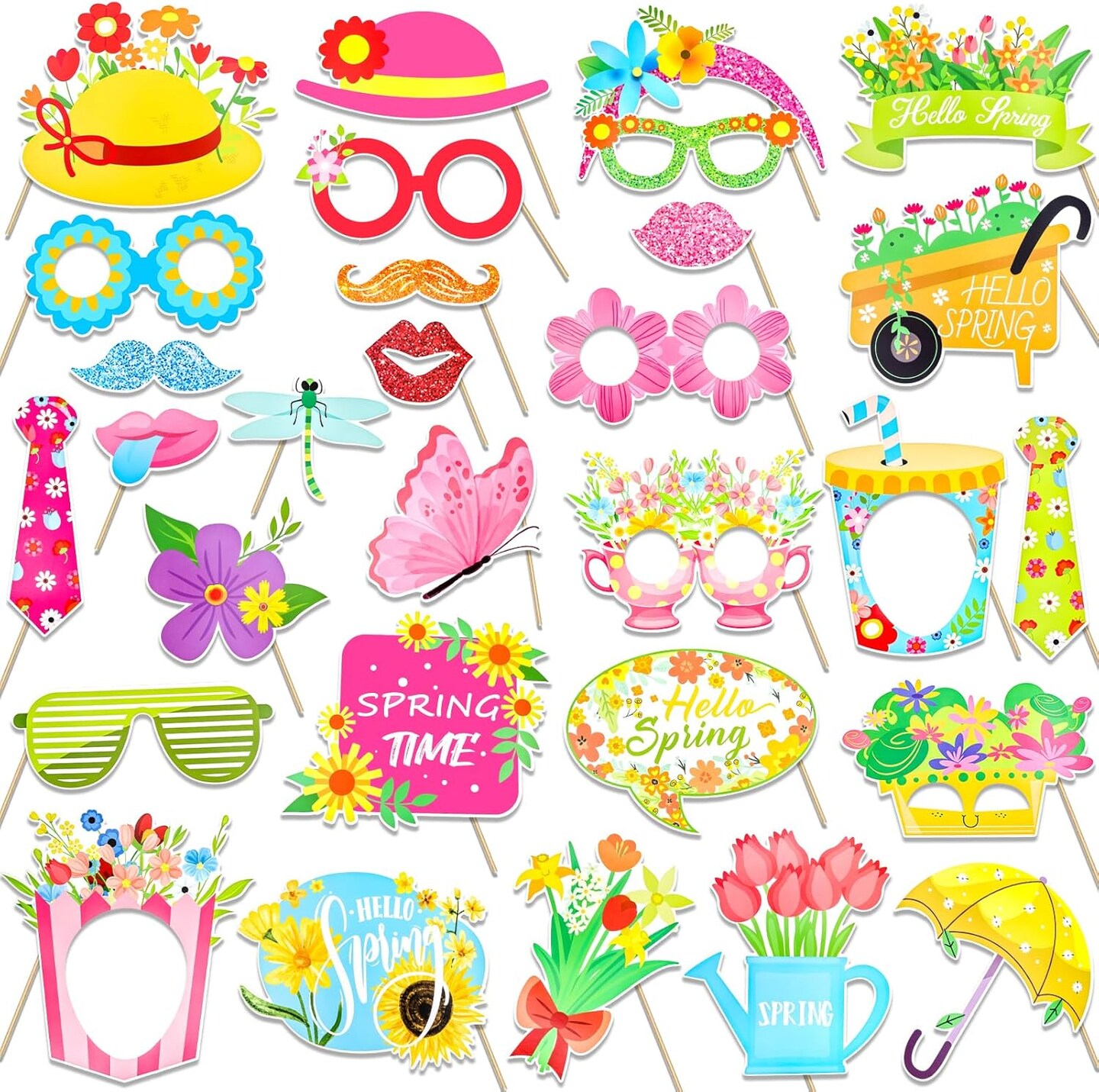 30pcs Colorful Hello Spring Photo Booth Props