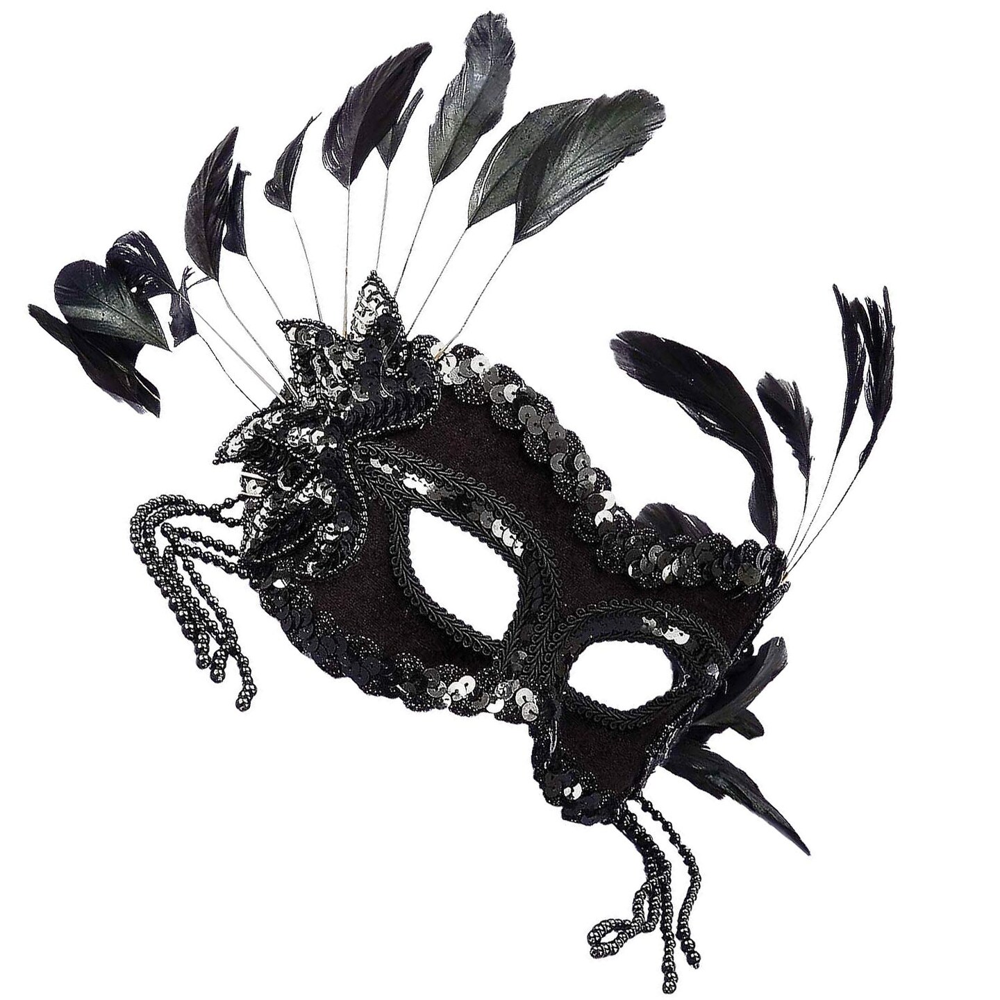 Venetian Mask Black Beaded Half Face