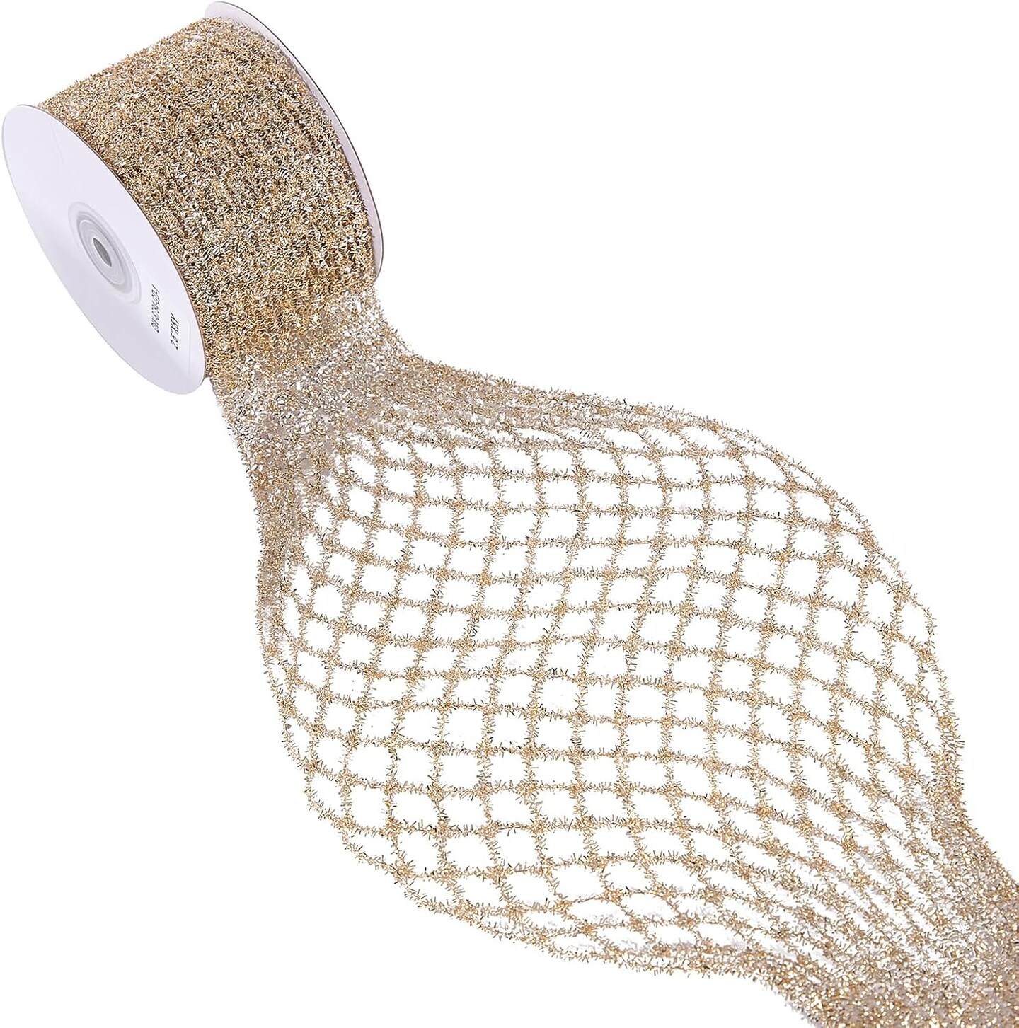 Gold Stretchable Glitter Metallic Mesh Ribbon Wired Web Ribbon Wide