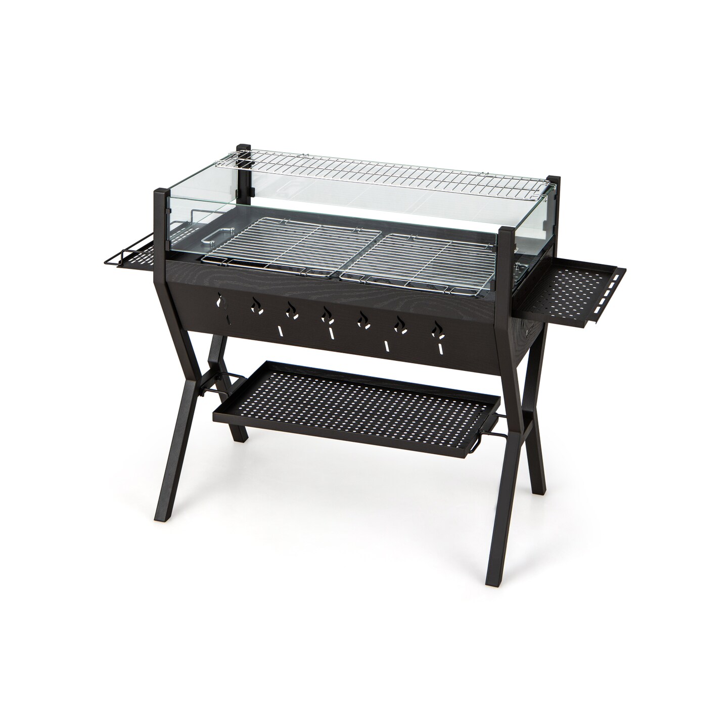 Outdoor Charcoal Grill &#x2013; BBQ, Stove &#x26; Fire Pit, Stainless Steel Grates, Wind Guard, Ample Grilling Space &#x26; Storage Racks