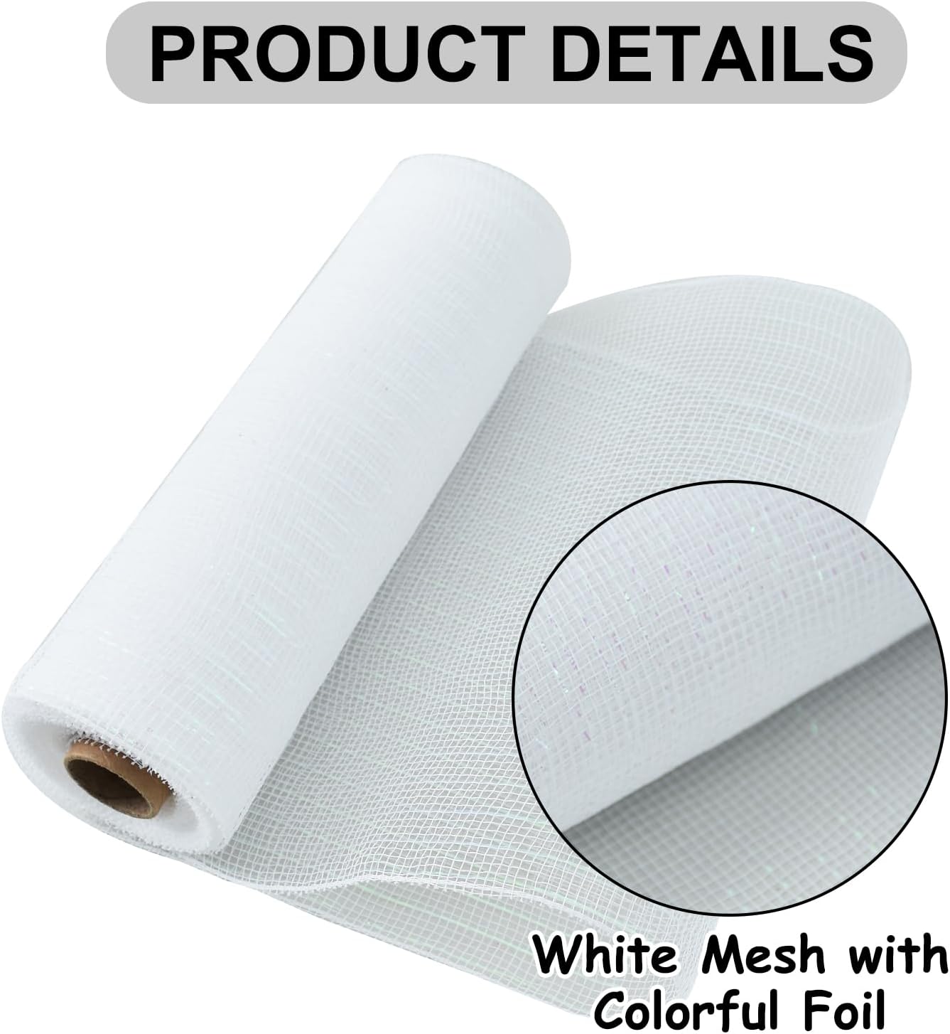 White Decorative Mesh Ribbbon Rolls, Fabric Mesh with Foil