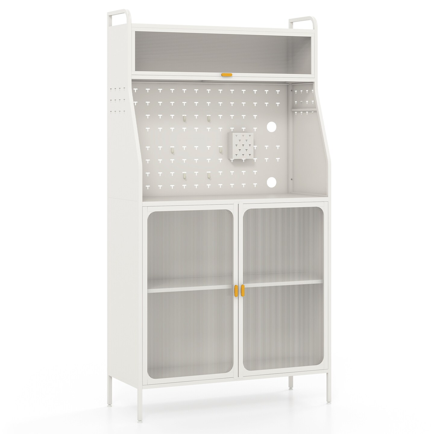 White 5-Tier Metal Bakers Rack with Flip-up Magnetic Door and 5-Position Adjustable Shelf