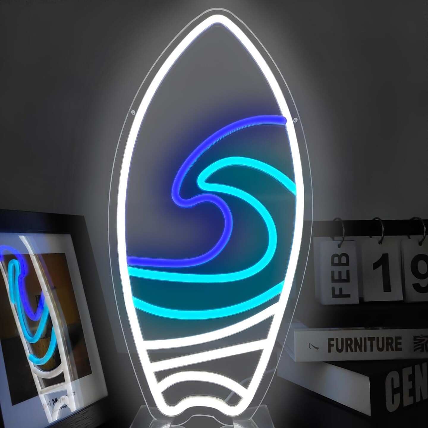 Summer Surfboard Neon Sign, Dimmable LED Signs, Surfer Light Up Signs for Wall, Neon Lights Signs for Bedroom, Kids Boys Room, Man Cave Beach Neon Wall Lights Decor