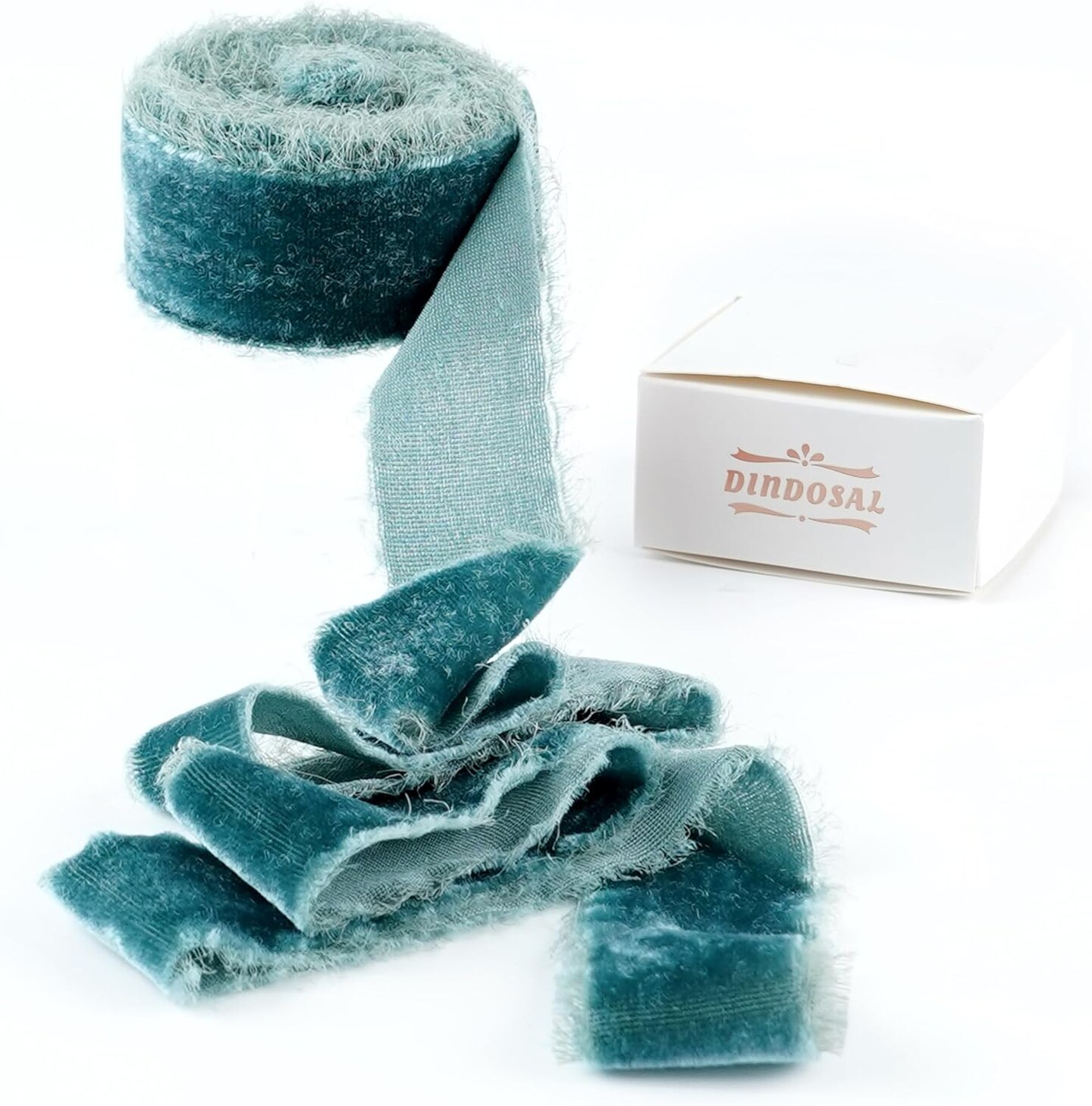 Steel Blue Silk Velvet Ribbon 1.5 Inch Blue Frayed Edge Ribbon Rustic Style Fringe Gift