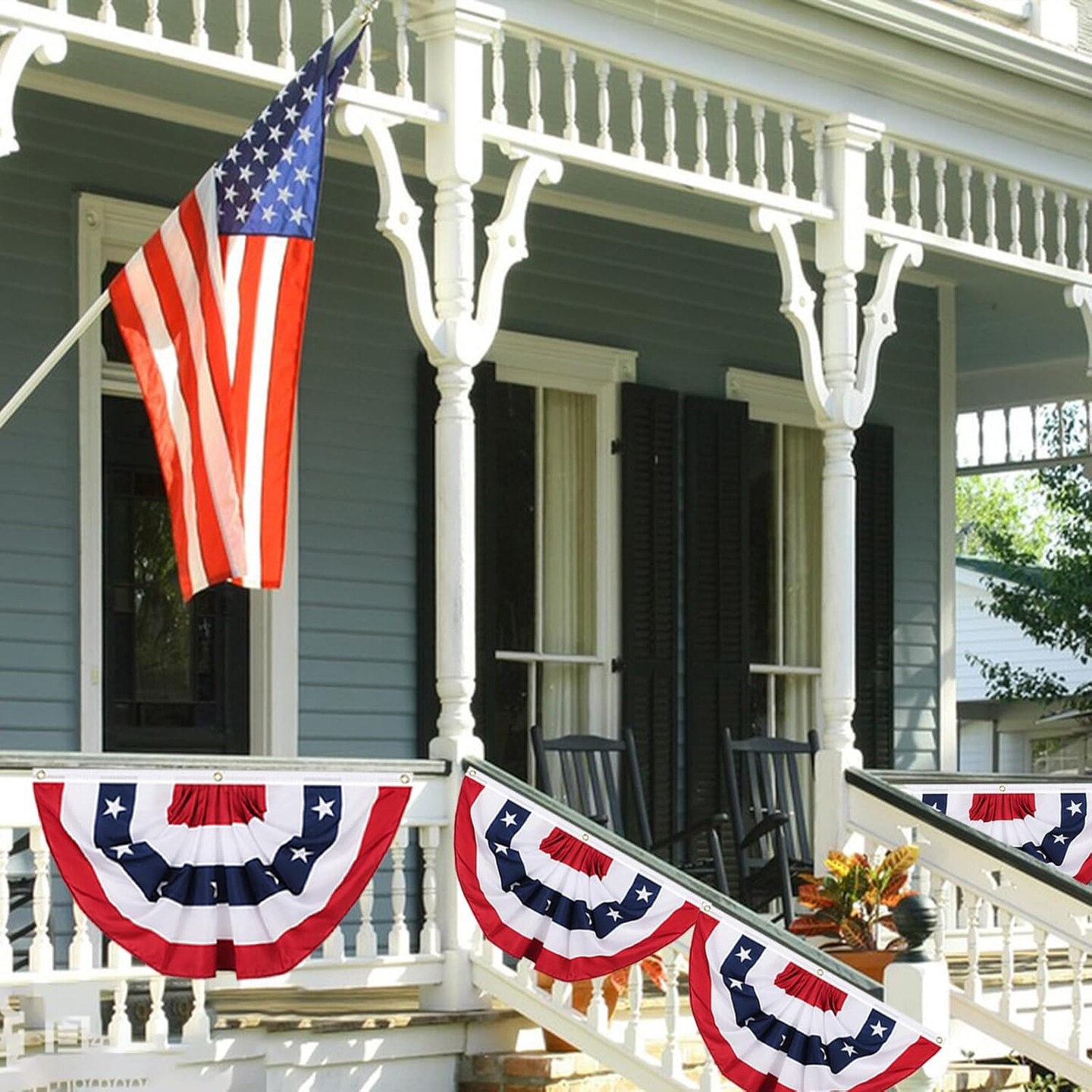 American Pleated Fan Flag, 3 X 6 Ft USA Patriotic Flag Bunting American Flags Patriotic Bunting 4th of July Decorations Patriotic Bunting Red White And Blue Patriotic Decor bunting Flags Outdoor/Outside&#xFF08;Set of 4&#xFF09;