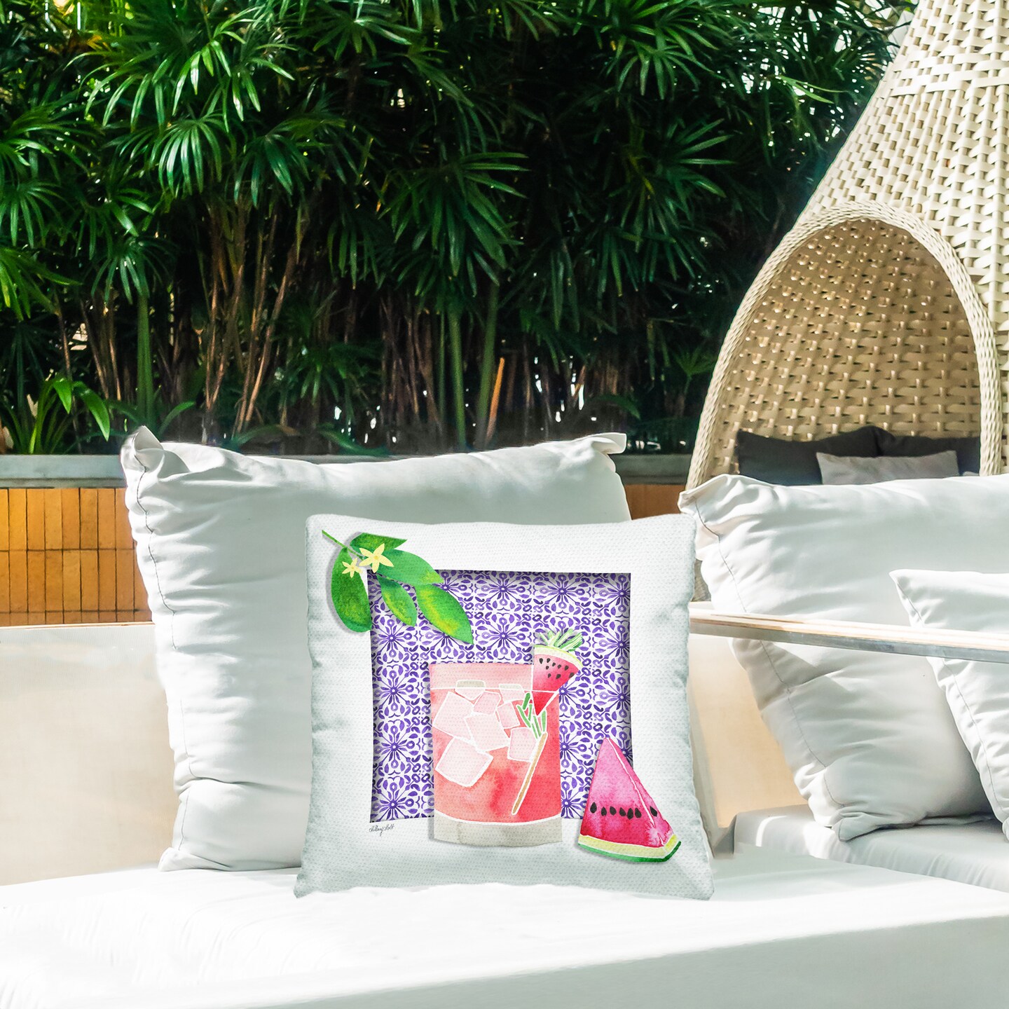 Stupell Industries Mediterranean Watermelon Drink Outdoor Printed Pillow design by Hillary Holt, 18 x 7 x 18