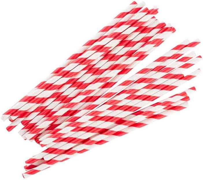 Tablecraft Coca-Cola branded 7.75&#x22; (6mm) Paper Straws, Red and White Stripe, Pack of 100
