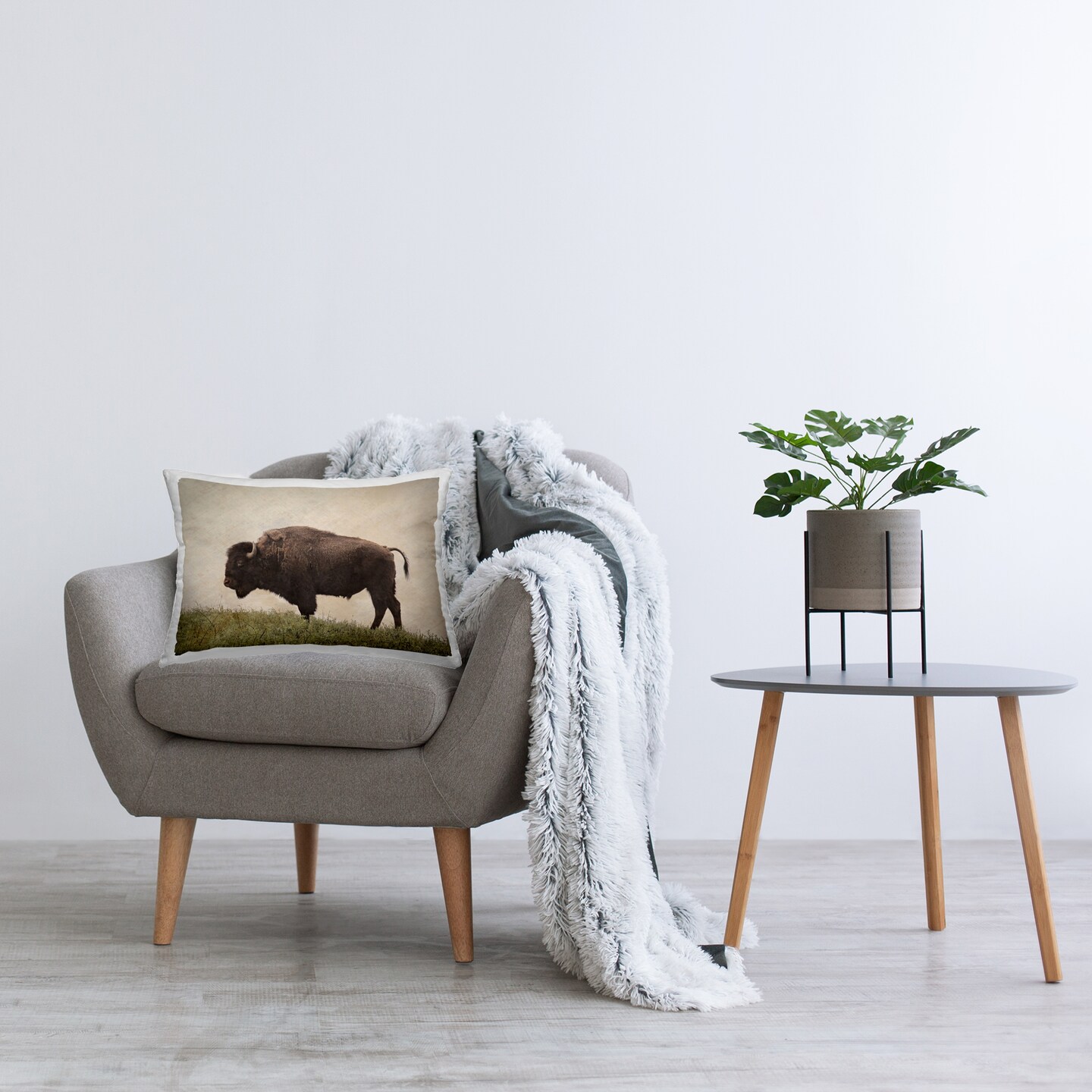 Stupell Industries Serene Buffalo on Country Hill Decorative Printed Pillow design by Steve Toole, 14 x 7 x 20